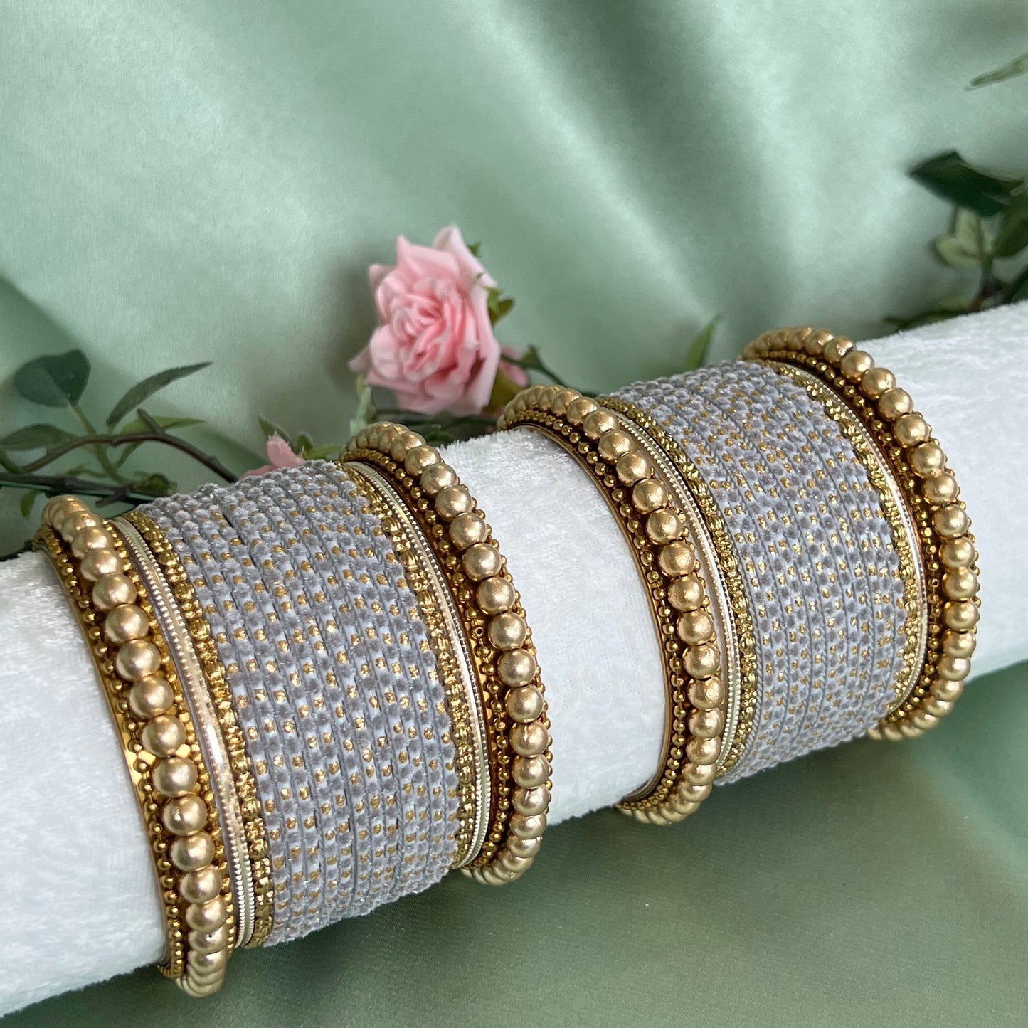 Small Grey Velvet Bangle Set/Indian/ Pakistani/Jewelley/ Fashion Bracelet