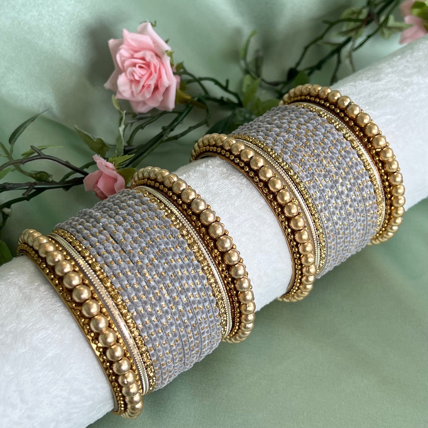 Small Grey Velvet Bangle Set/Indian/ Pakistani/Jewelley/ Fashion Bracelet