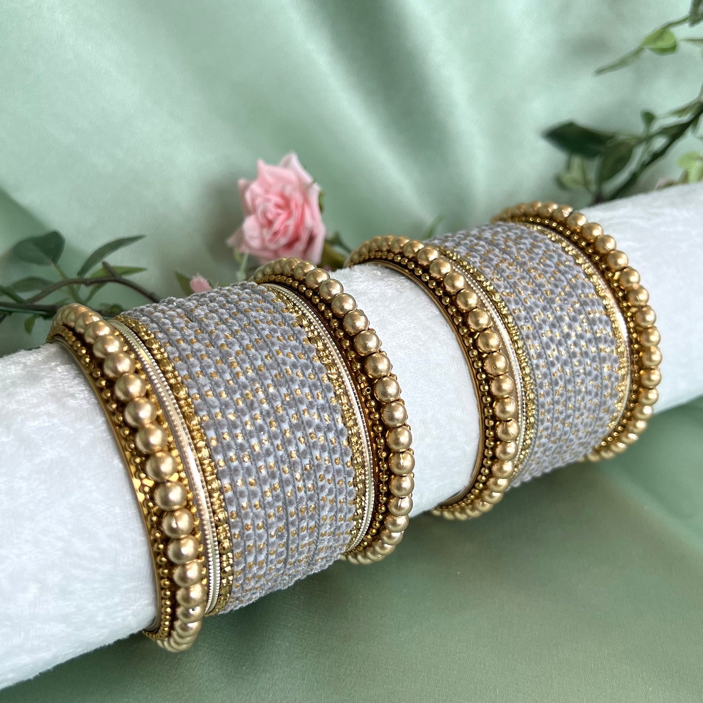 Small Grey Velvet Bangle Set/Indian/ Pakistani/Jewelley/ Fashion Bracelet