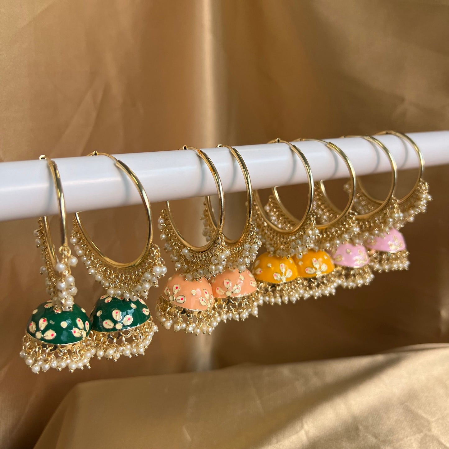 Meenakari/ Indian/ Pakistani Style/Pink-Hand Painted Jhumka Hoop Earrings