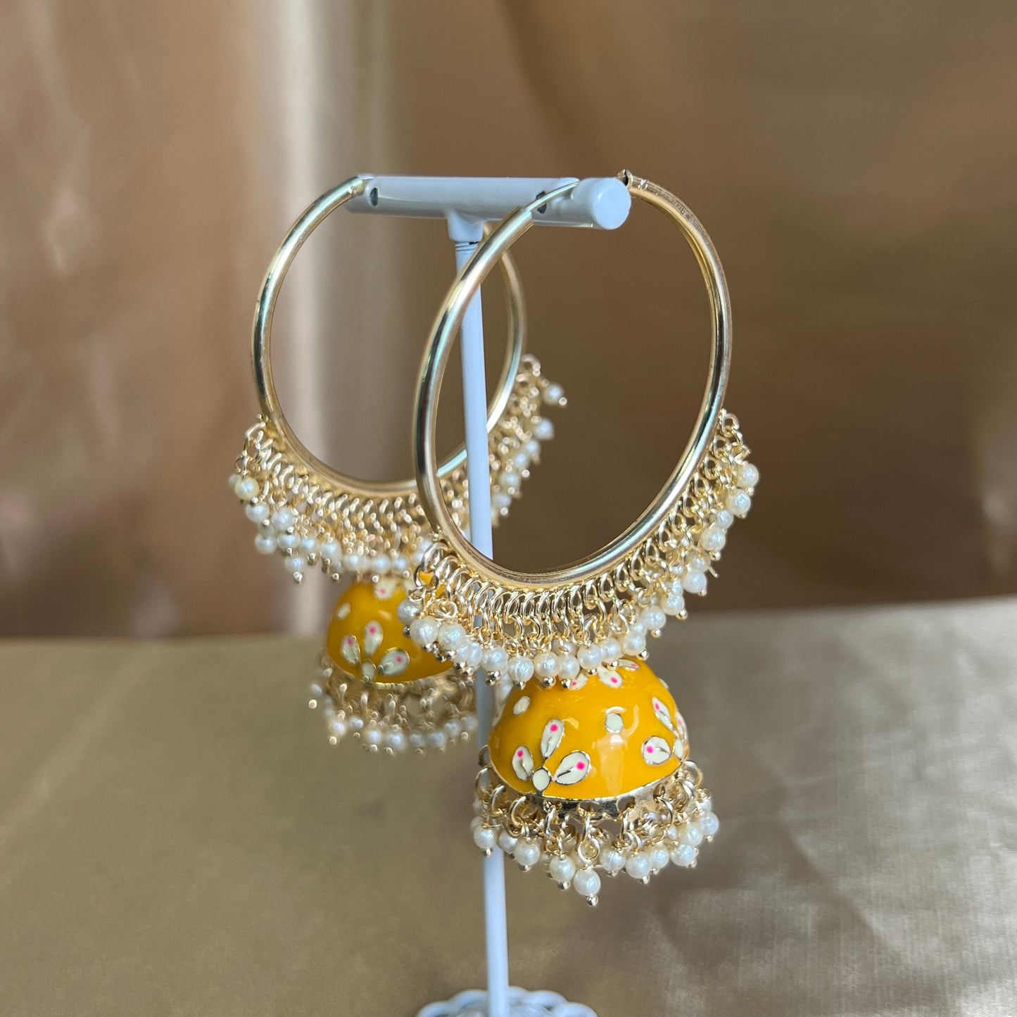 Meenakari/ Indian/ Pakistani Style/ Orange - Hand Painted Jhumka Hoop Earrings