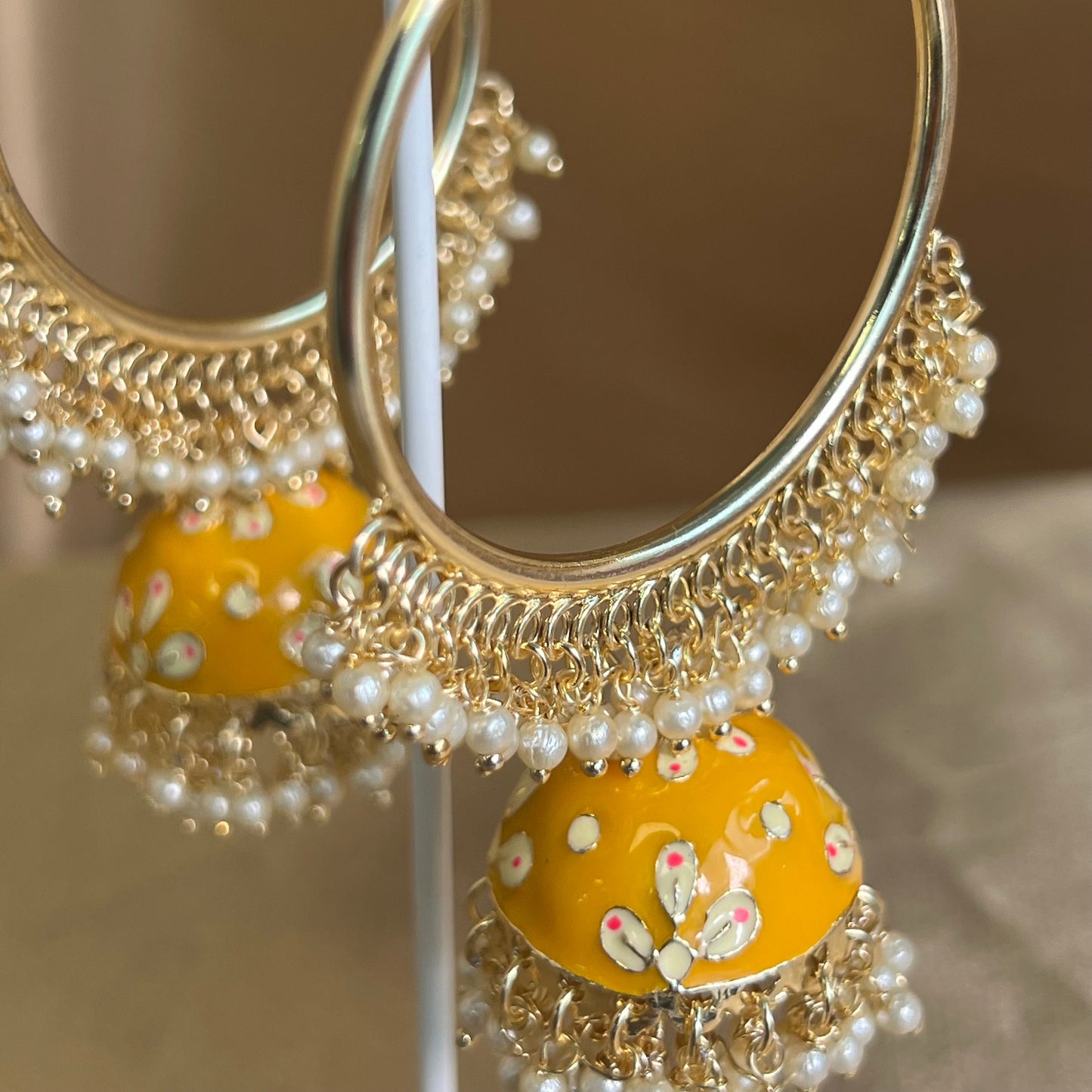 Meenakari/ Indian/ Pakistani Style/ Orange - Hand Painted Jhumka Hoop Earrings