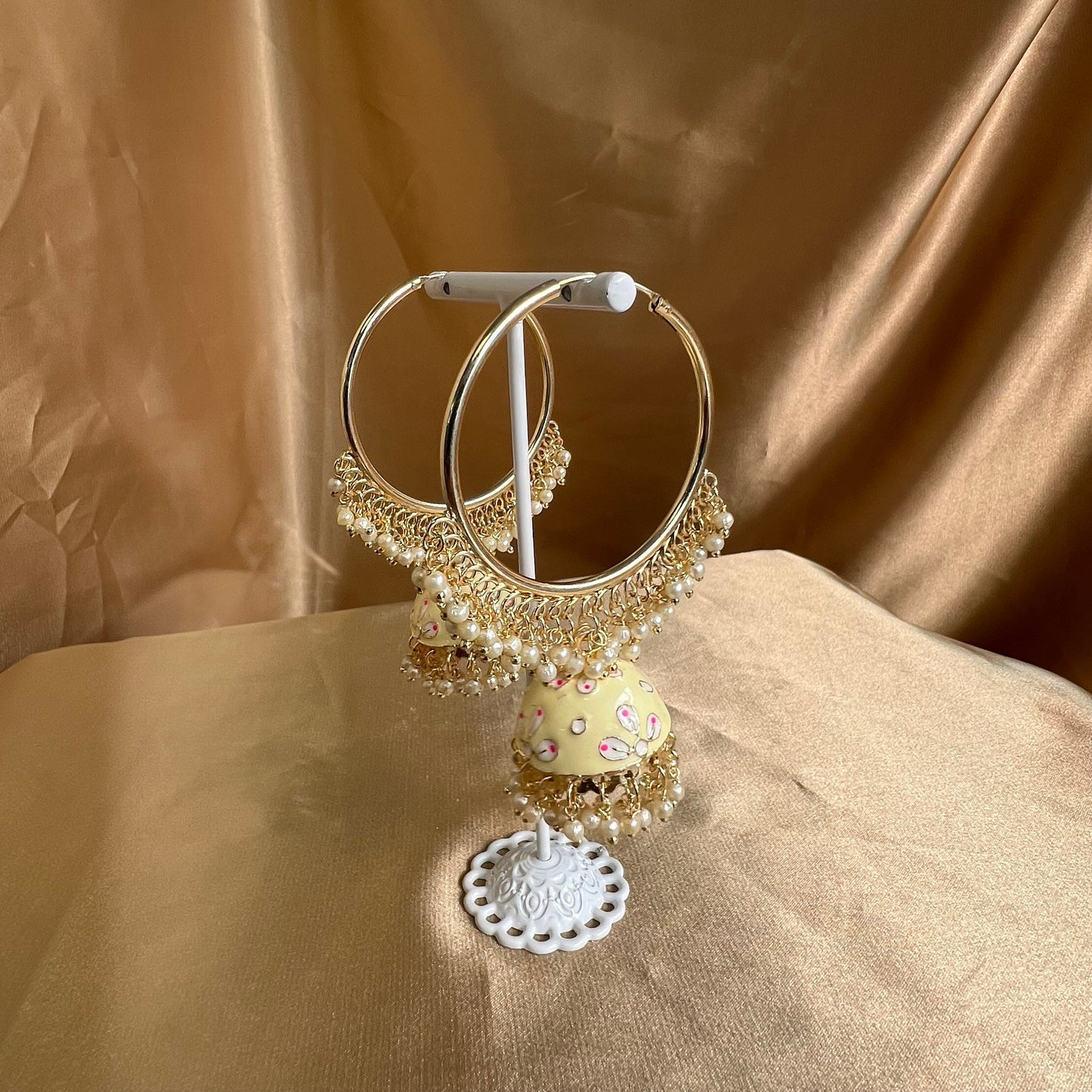 Cream - Hand Painted Jhumka Hoop Earrings/ Fashion Jewellery/ Gift for Women/Indian/Pakistani style