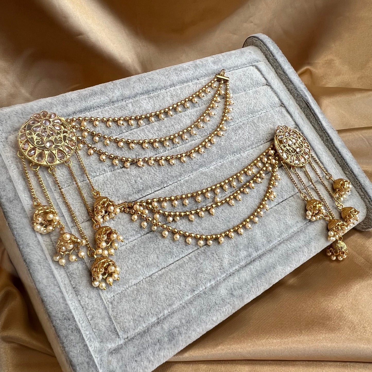 Gold Earrings With Ear Chains/ Fashion Jewellery/ Gift for Women/ Fashion Jewellery/ Gift for Women/Indian/Pakistani style