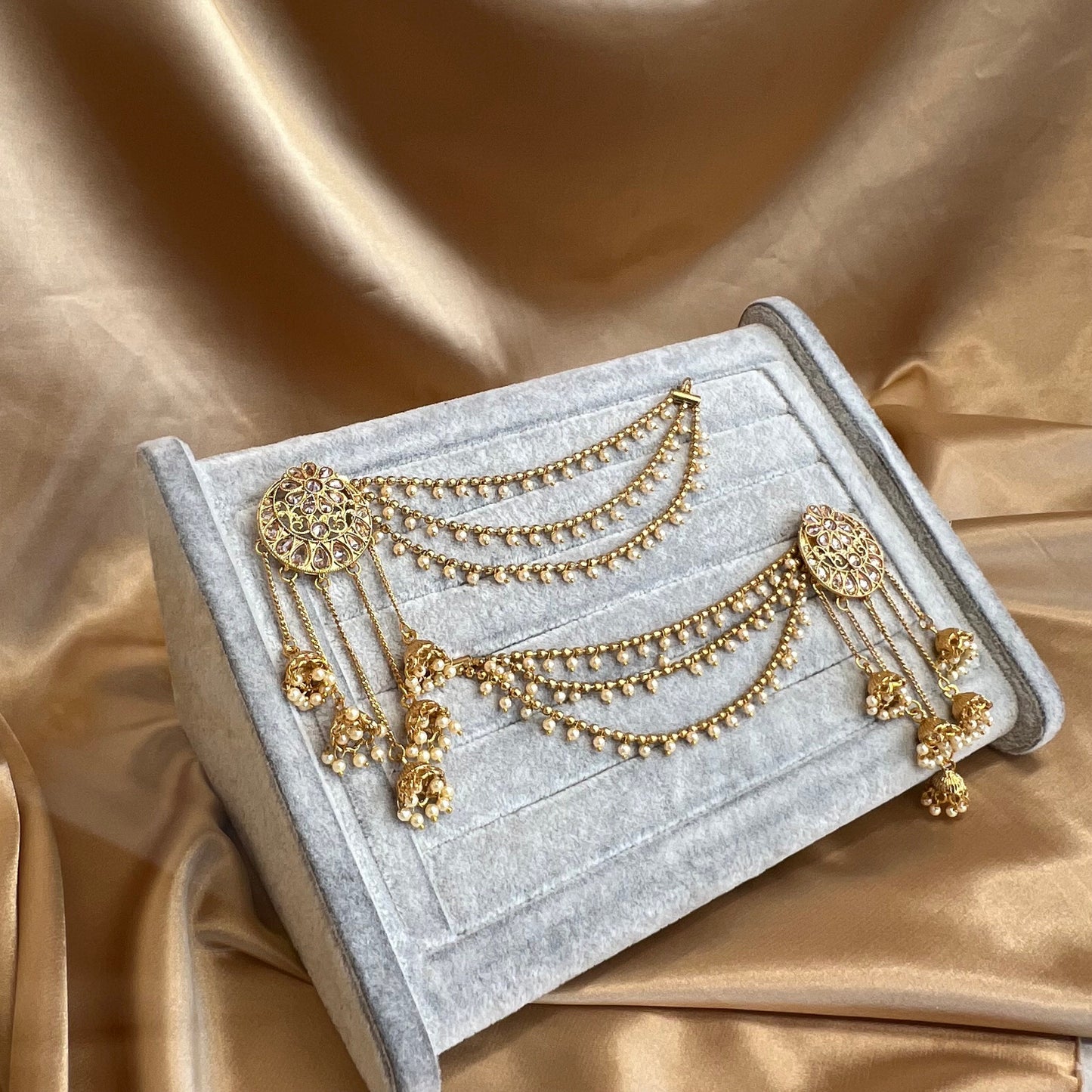 Gold Earrings With Ear Chains/ Fashion Jewellery/ Gift for Women/ Fashion Jewellery/ Gift for Women/Indian/Pakistani style