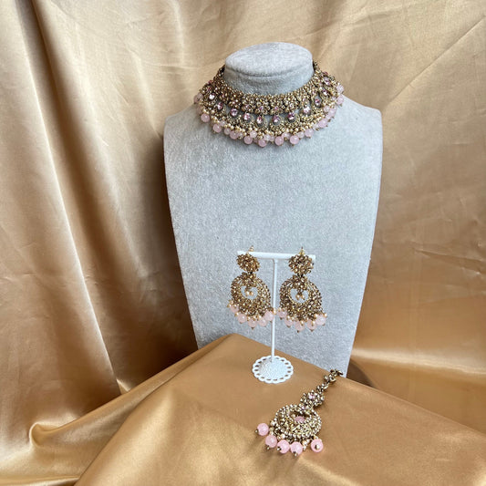 Choker set- Light Pink Earring/ Tikka/ Tikli/ Indian/ Pakistani/Fashion Jewellery/ Gift for Women