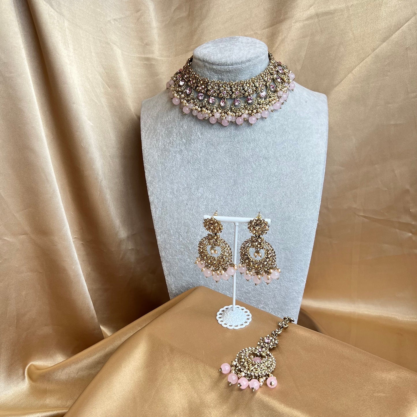 Choker set- Light Pink Earring/ Tikka/ Tikli/ Indian/ Pakistani/Fashion Jewellery/ Gift for Women