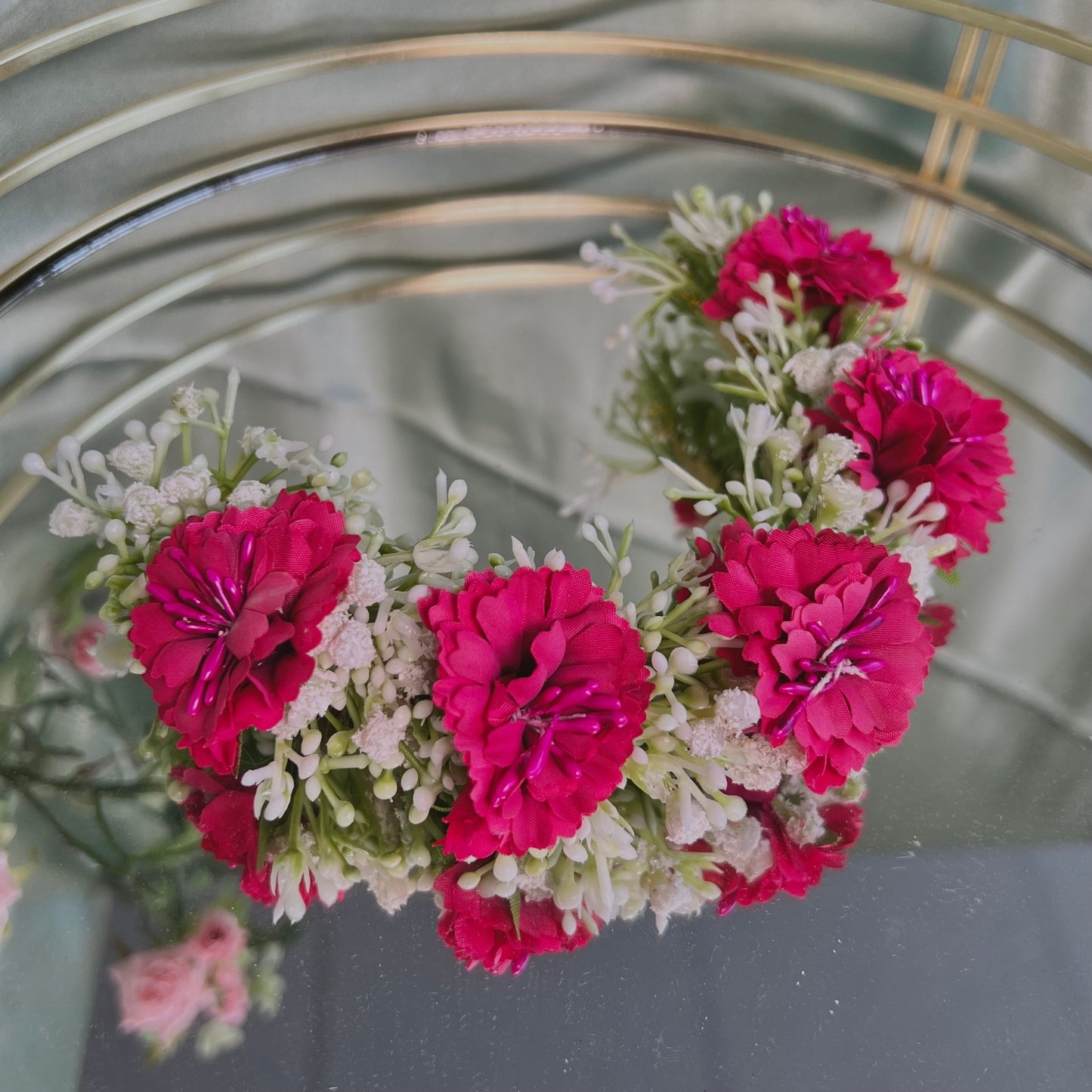 Ladies Floral Bun Gajra Artificial Flower Accessory - Hot Pink/ Unique Style/ Indian/ Pakistani/Fashion Jewellery/ Gift for Women