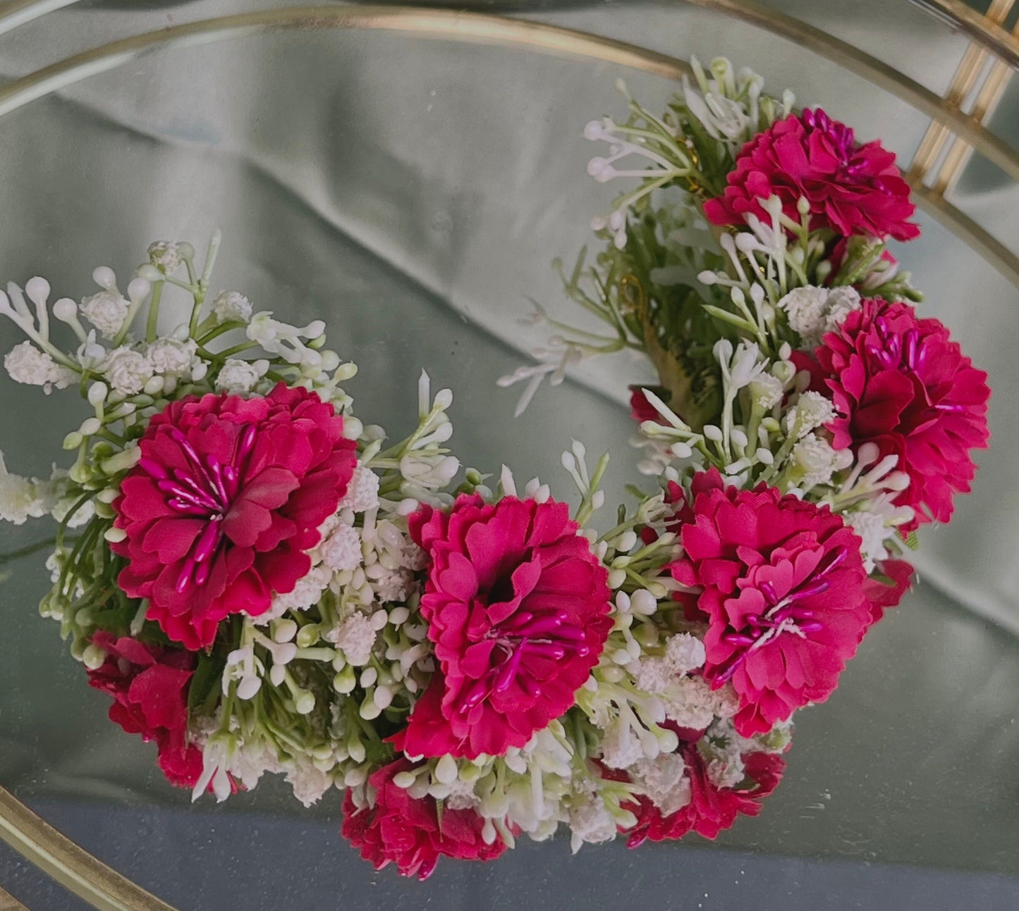 Ladies Floral Bun Gajra Artificial Flower Accessory - Hot Pink/ Unique Style/ Indian/ Pakistani/Fashion Jewellery/ Gift for Women