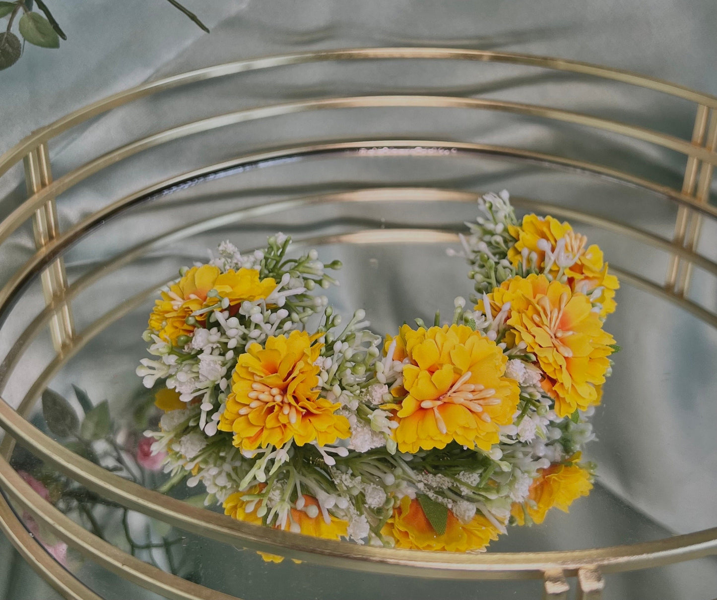 Ladies Floral Bun Gajra Artificial Flower Accessory - Yellow/ Unique Style/ Indian/ Pakistani/Fashion Jewellery/ Gift for Women