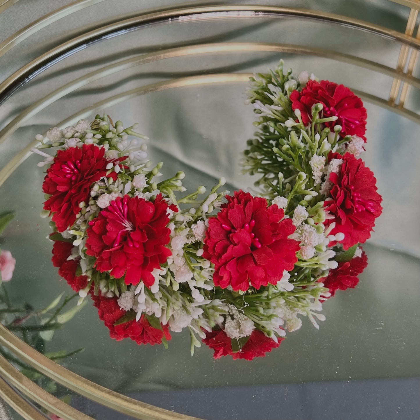 Ladies Floral Bun Gajra Artificial Flower Accessory - Red/ Unique Style/ Indian/ Pakistani/Fashion Jewellery/ Gift for Women