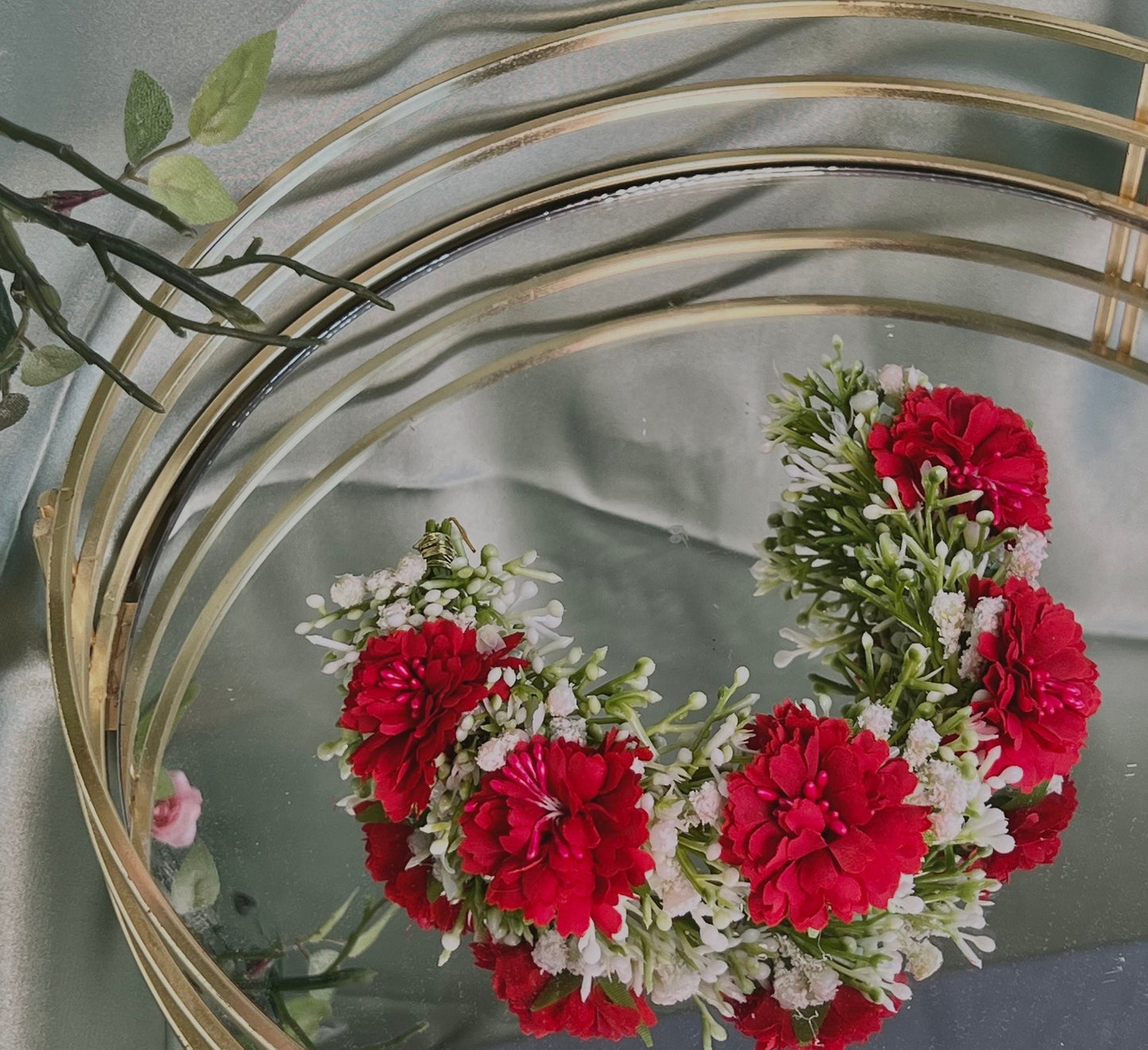 Ladies Floral Bun Gajra Artificial Flower Accessory - Red/ Unique Style/ Indian/ Pakistani/Fashion Jewellery/ Gift for Women