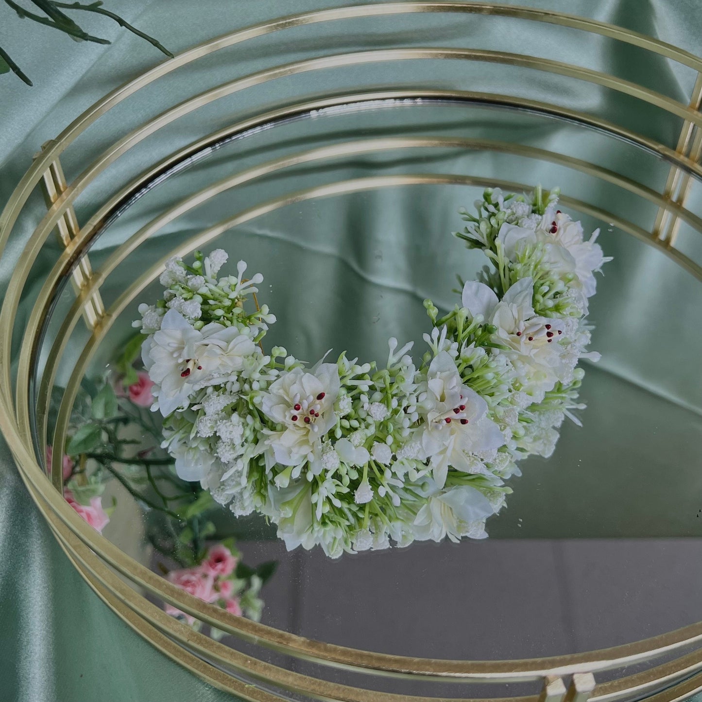 Ladies Floral Bun Gajra Artificial Flower Accessory - White/Mint Unique Style/ Indian/ Pakistani/Fashion Jewellery/ Gift for Women