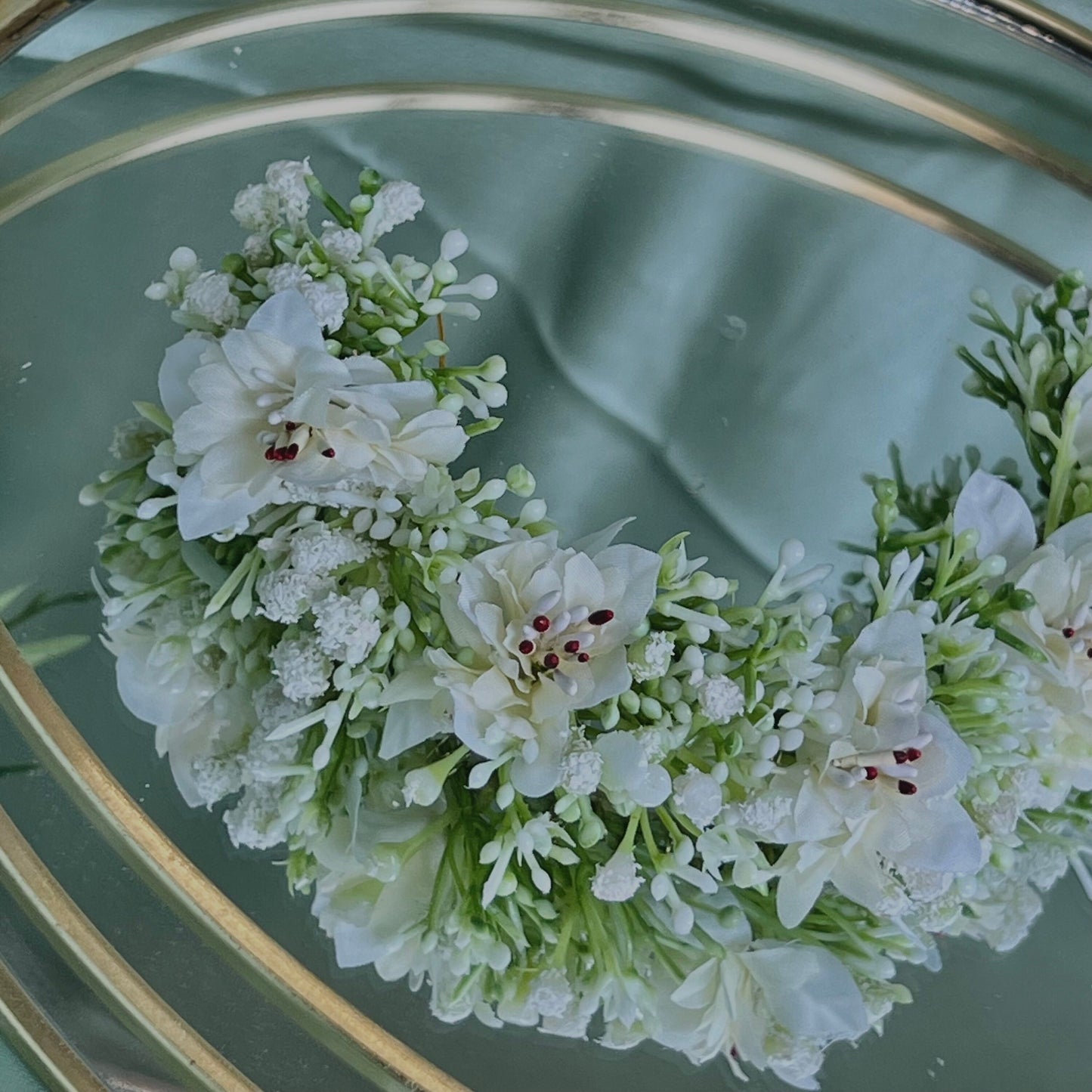 Ladies Floral Bun Gajra Artificial Flower Accessory - White/Mint Unique Style/ Indian/ Pakistani/Fashion Jewellery/ Gift for Women