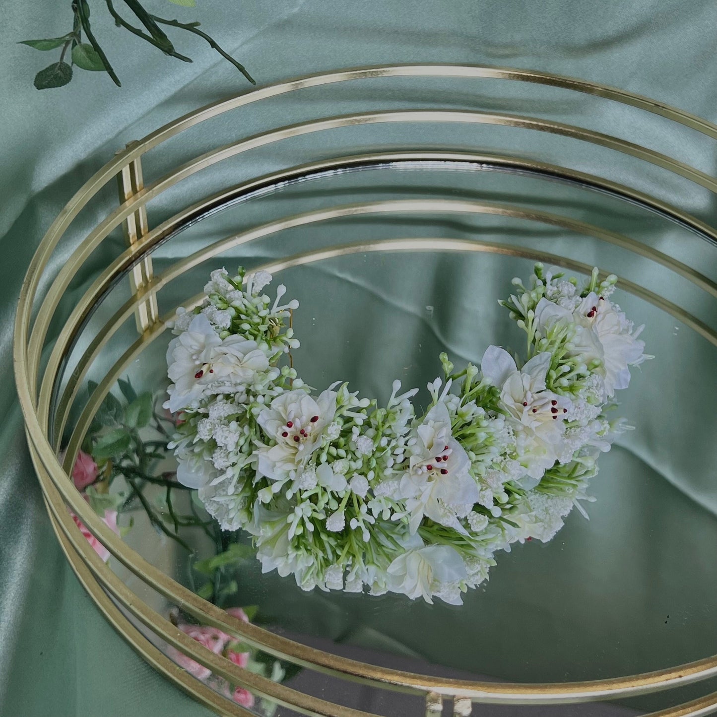 Ladies Floral Bun Gajra Artificial Flower Accessory - White/Mint Unique Style/ Indian/ Pakistani/Fashion Jewellery/ Gift for Women