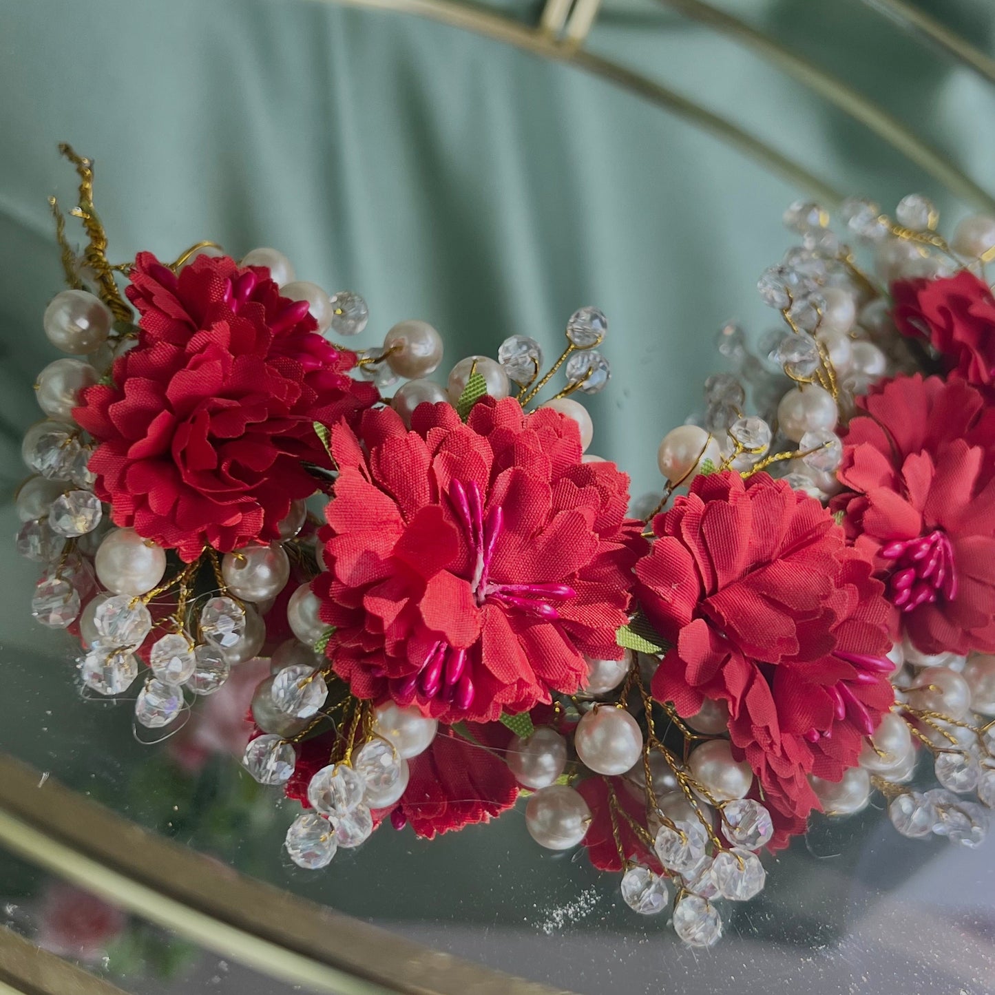 Ladies Floral Bun Gajra Artificial Flower Accessory - Crystal/Red/ Unique Style/ Indian/ Pakistani/Fashion Jewellery/ Gift for Women