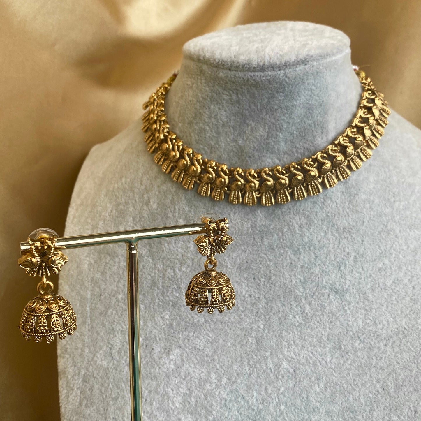 Antique Gold Temple Gold Set-Peacock Earring/ Indian/ Pakistani/Fashion Jewellery/ Gift for Women