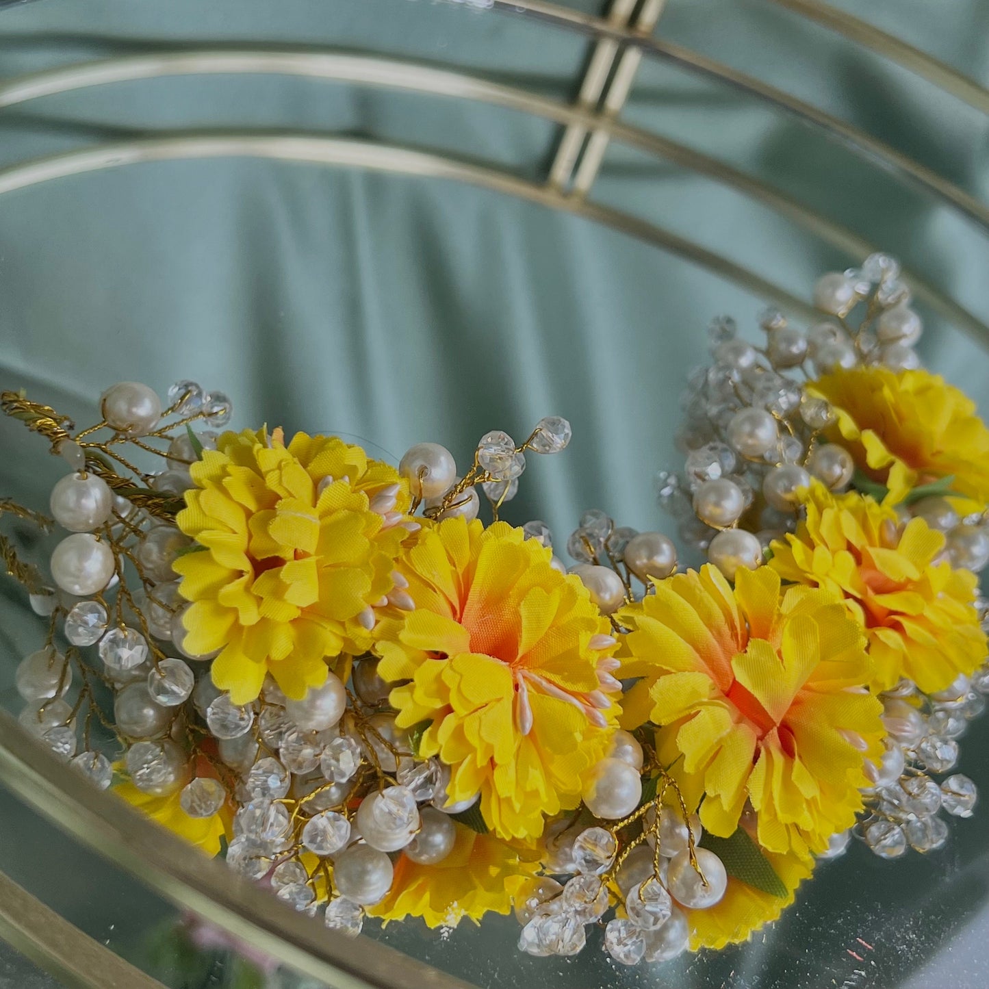 Ladies Floral Bun Gajra Artificial Flower Accessory - Pearl/Yellow/ Unique Style/ Indian/ Pakistani/Fashion Jewellery/ Gift for Women