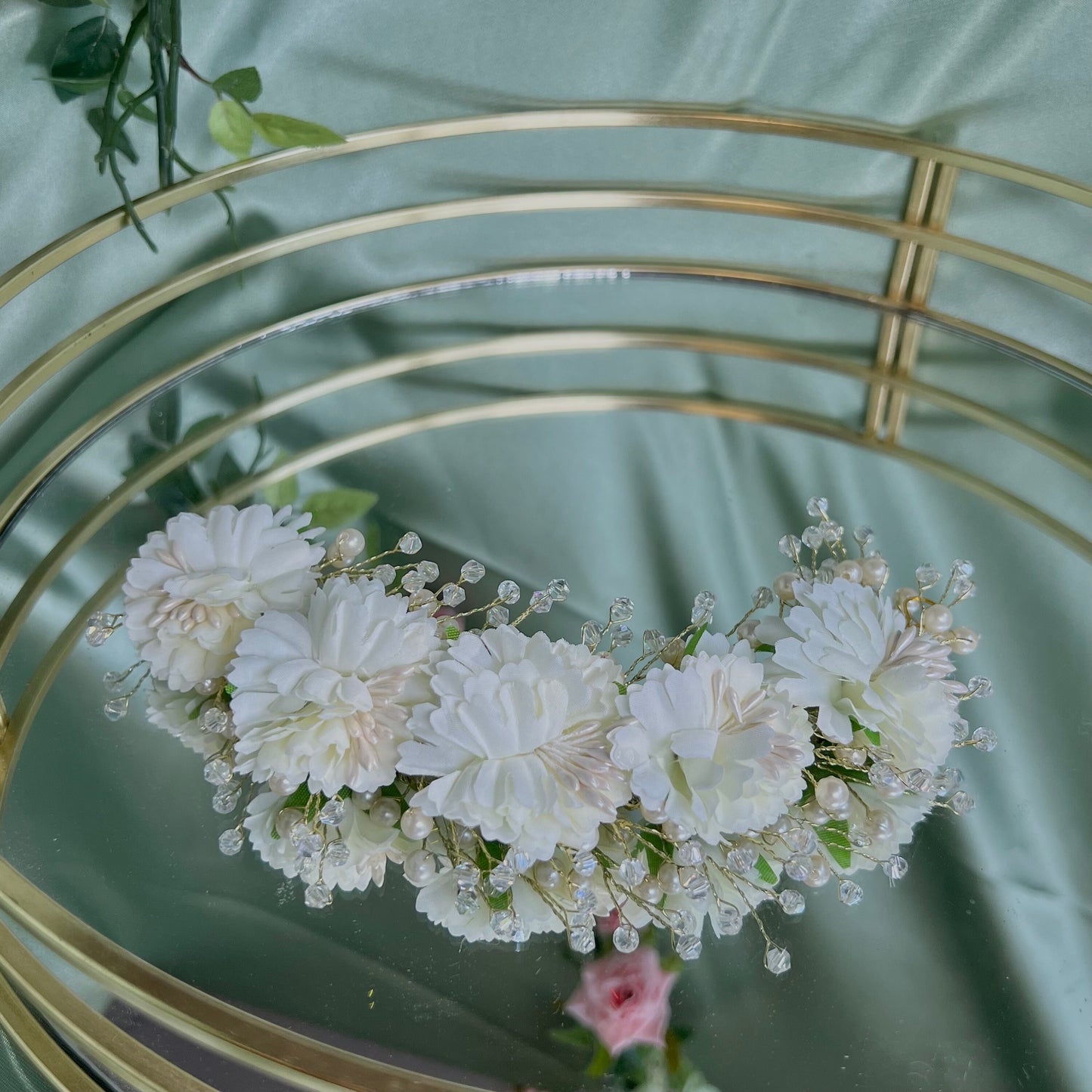 Ladies Floral Bun Gajra Artificial Flower Accessory - Crystal/Flower/ Unique Style/ Indian/ Pakistani/Fashion Jewellery/ Gift for Women