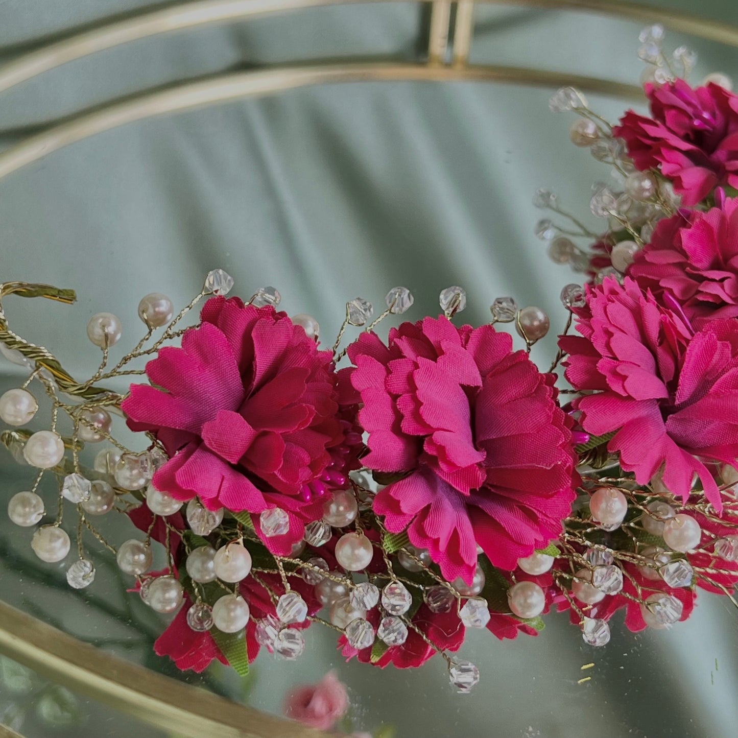 Ladies Floral Bun Gajra Artificial Flower Accessory - Crystal/Hot Pink/ Unique Style/ Indian/ Pakistani/Fashion Jewellery/ Gift for Women