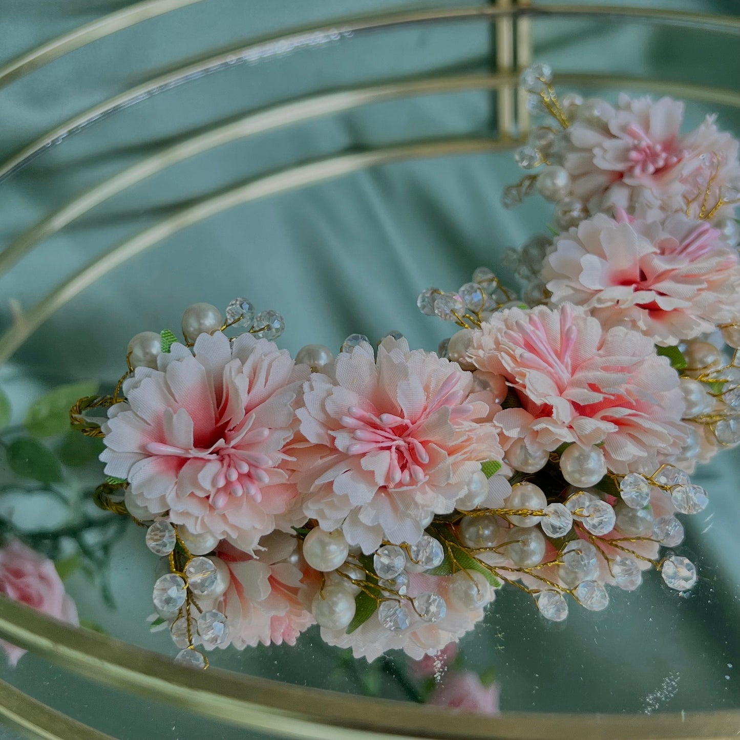 Ladies Floral Bun Gajra Artificial Flower Accessory - Pearl/Pink/ Unique Style/ Indian/ Pakistani/Fashion Jewellery/ Gift for Women