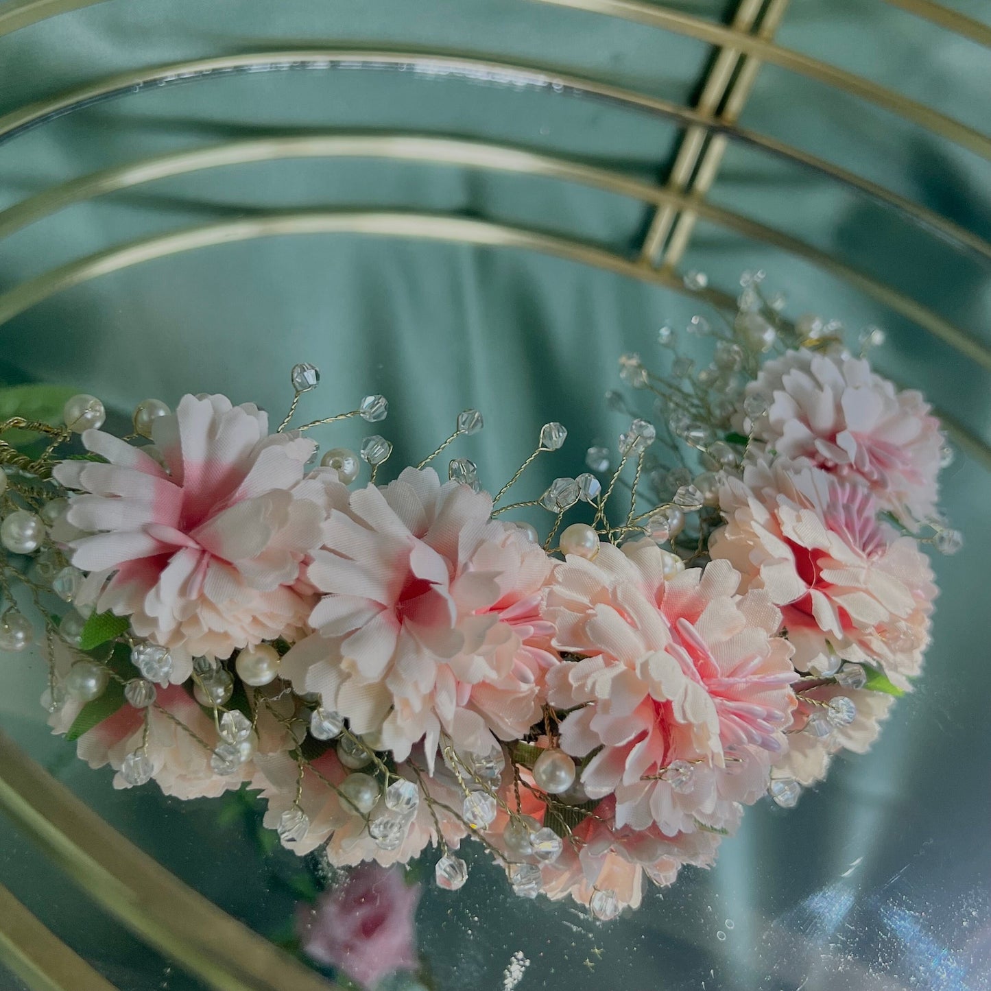 Ladies Floral Bun Gajra Artificial Flower Accessory - Crystal/Pink/ Unique Style/ Indian/ Pakistani/Fashion Jewellery/ Gift for Women