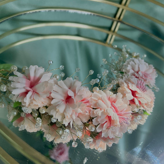 Ladies Floral Bun Gajra Artificial Flower Accessory - Crystal/Pink/ Unique Style/ Indian/ Pakistani/Fashion Jewellery/ Gift for Women