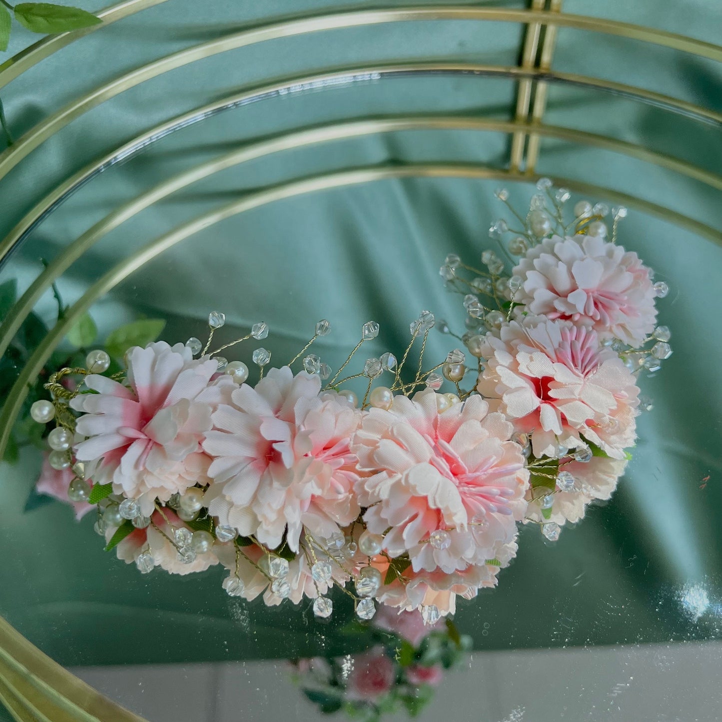 Ladies Floral Bun Gajra Artificial Flower Accessory - Crystal/Pink/ Unique Style/ Indian/ Pakistani/Fashion Jewellery/ Gift for Women