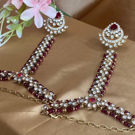 Hand Harness - Maroon (Pair)/ Fashion Jewellery/ Gift for Women/Indian/Pakistani style /Haathphool/Hand Accessory