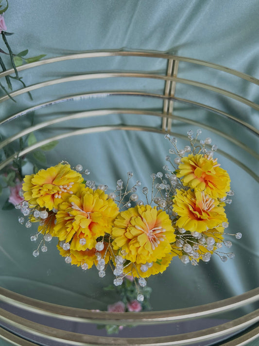 Ladies Floral Bun Gajra Artificial Flower Accessory - Crystal/Yellow/ Unique Style/ Indian/ Pakistani/Fashion Jewellery/ Gift for Women