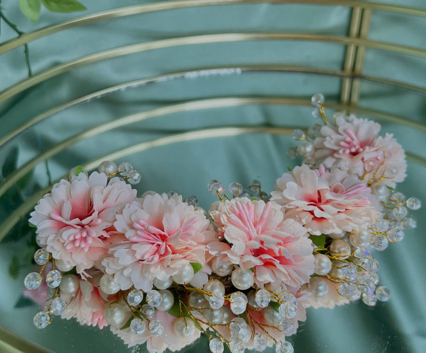 Ladies Floral Bun Gajra Artificial Flower Accessory - Pearl/Pink/ Unique Style/ Indian/ Pakistani/Fashion Jewellery/ Gift for Women