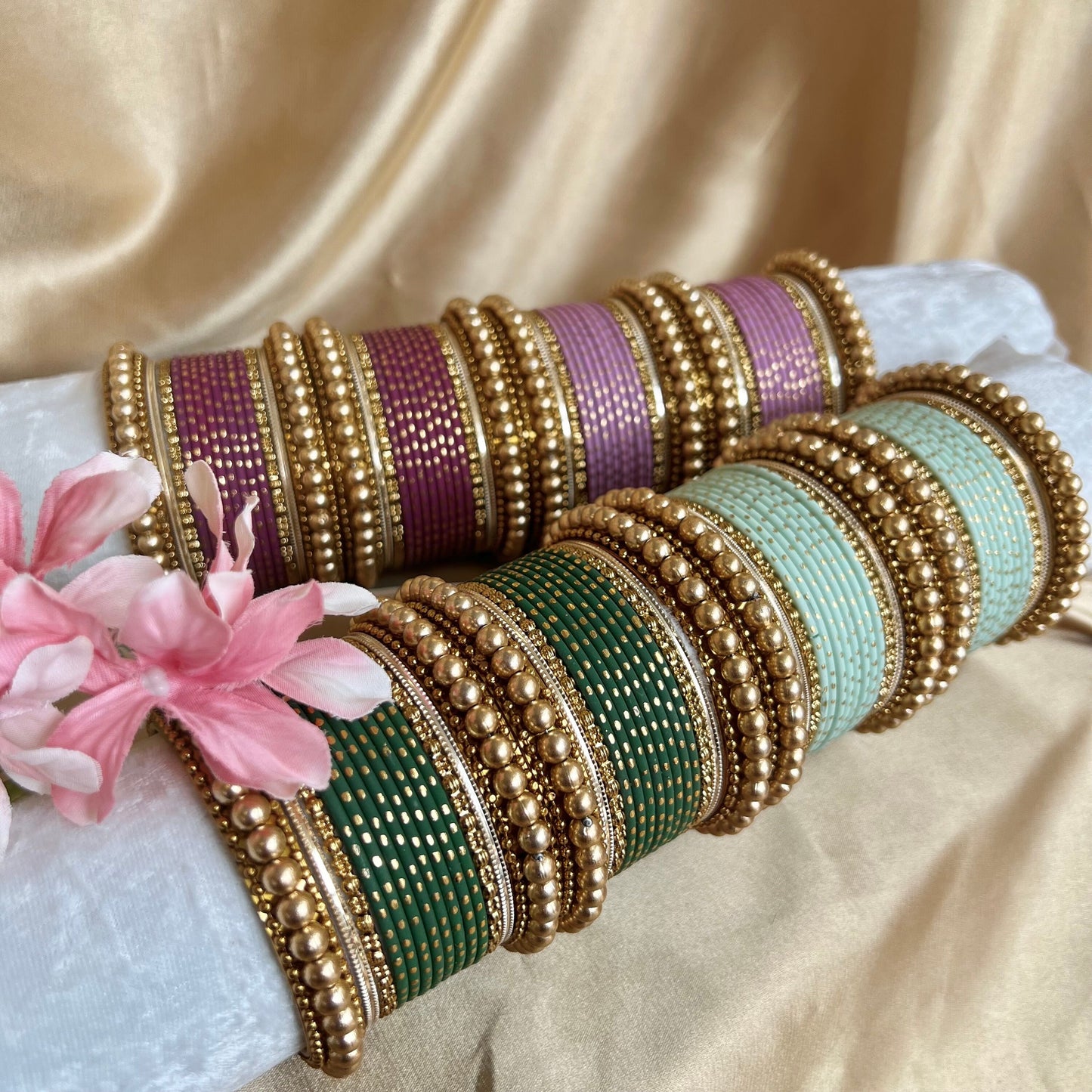 Small Gold Ball Bangle Set- Mint/Indian/ Pakistani/Jewelley/ Fashion Bracelet