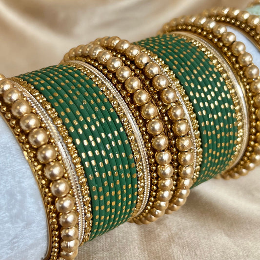 Small Gold Ball Bangle Set- Green/Indian/ Pakistani/Jewelley/ Fashion Bracelet