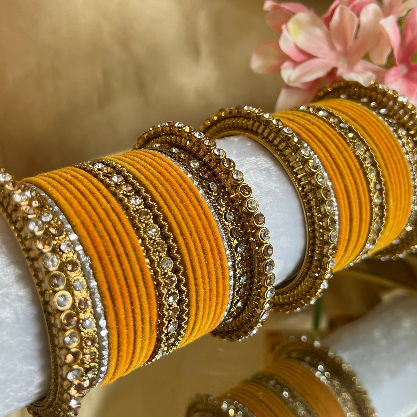Small Mustard Velvet Bangle Set/Indian/ Pakistani/Jewelley/ Fashion Bracelet
