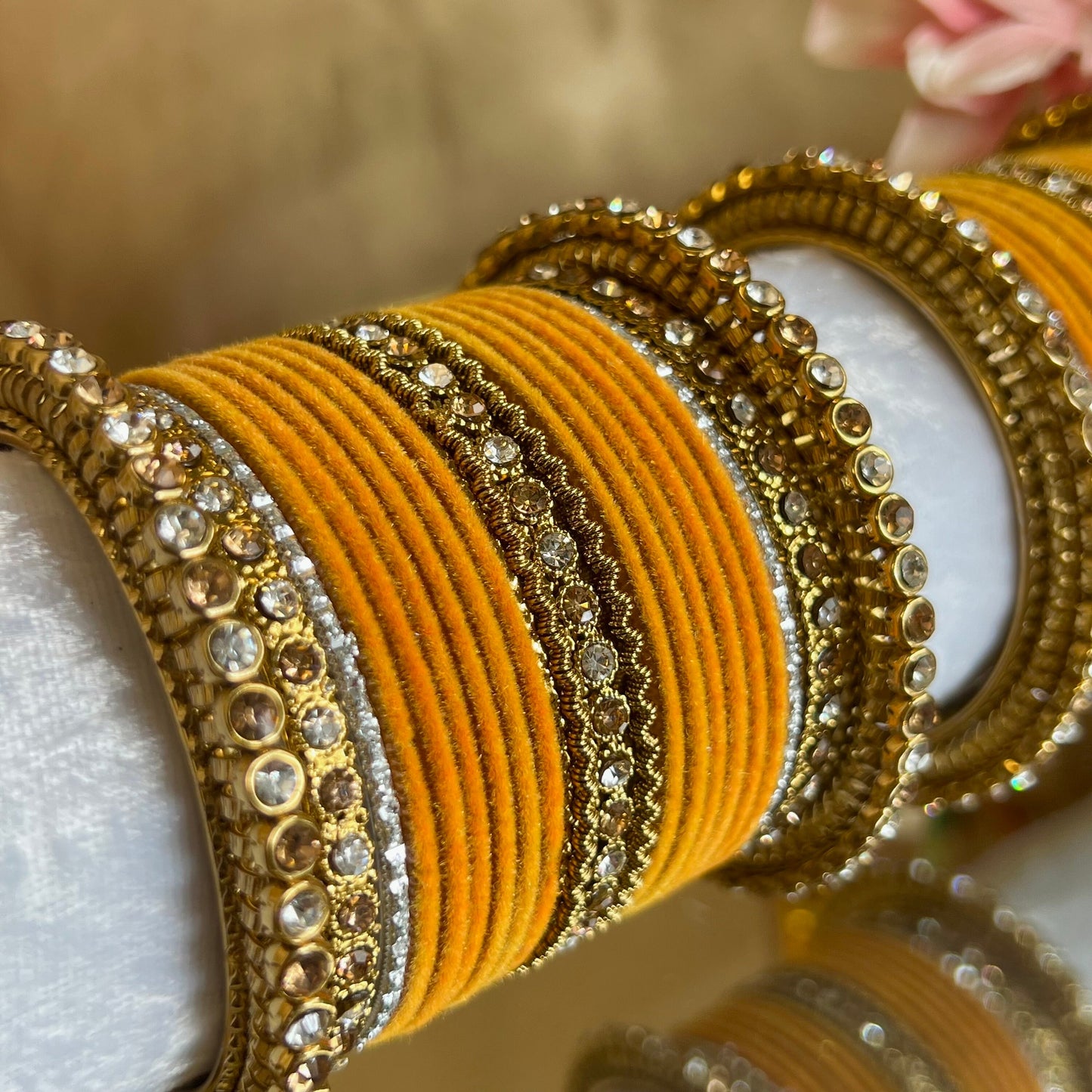 Small Mustard Velvet Bangle Set/Indian/ Pakistani/Jewelley/ Fashion Bracelet