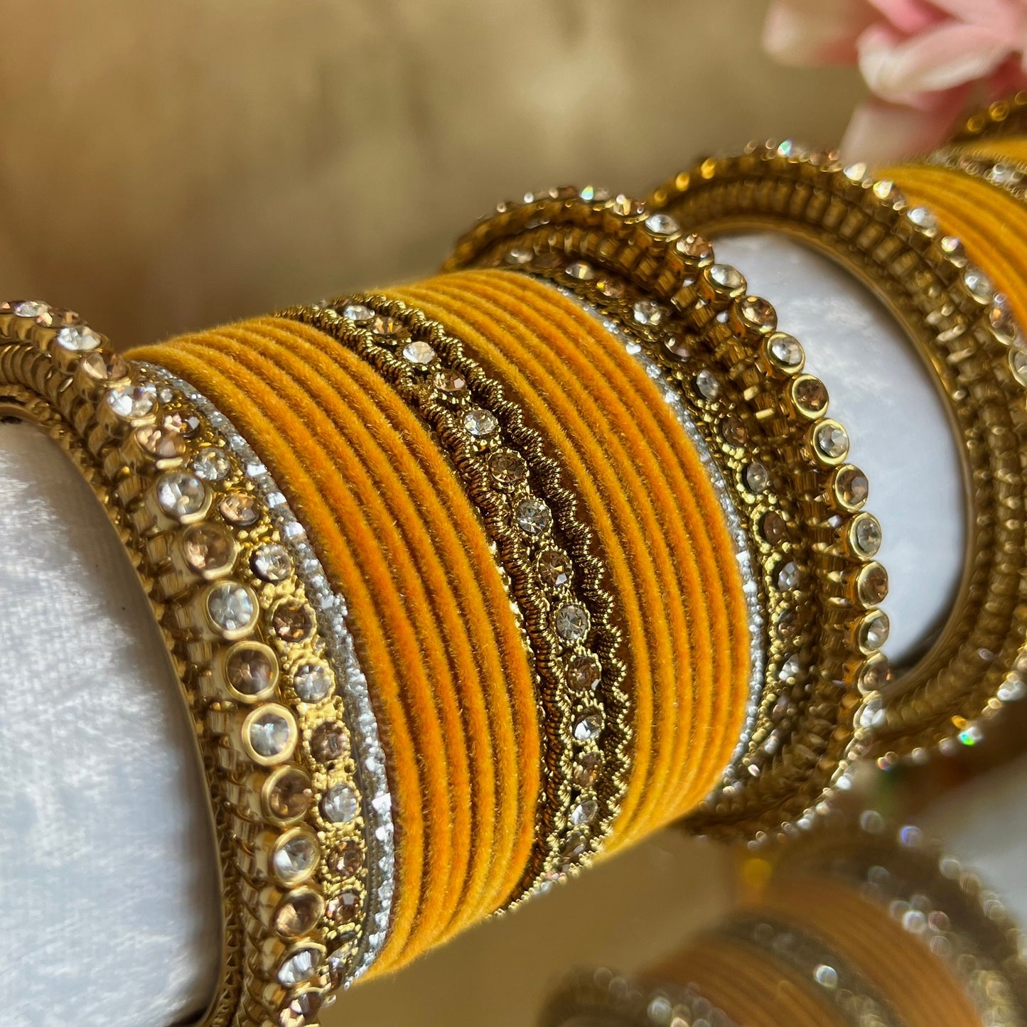 Small Mustard Velvet Bangle Set/Indian/ Pakistani/Jewelley/ Fashion Bracelet