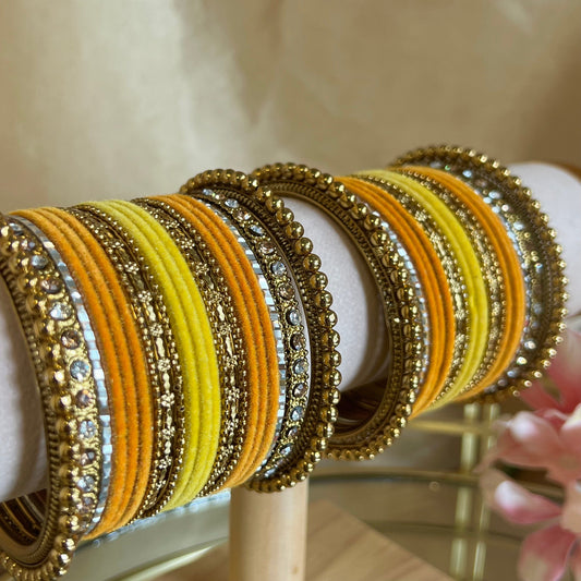 Small Yellow/ Orange Velvet Bangle Set/Indian/ Pakistani/Jewelley/ Fashion Bracelet