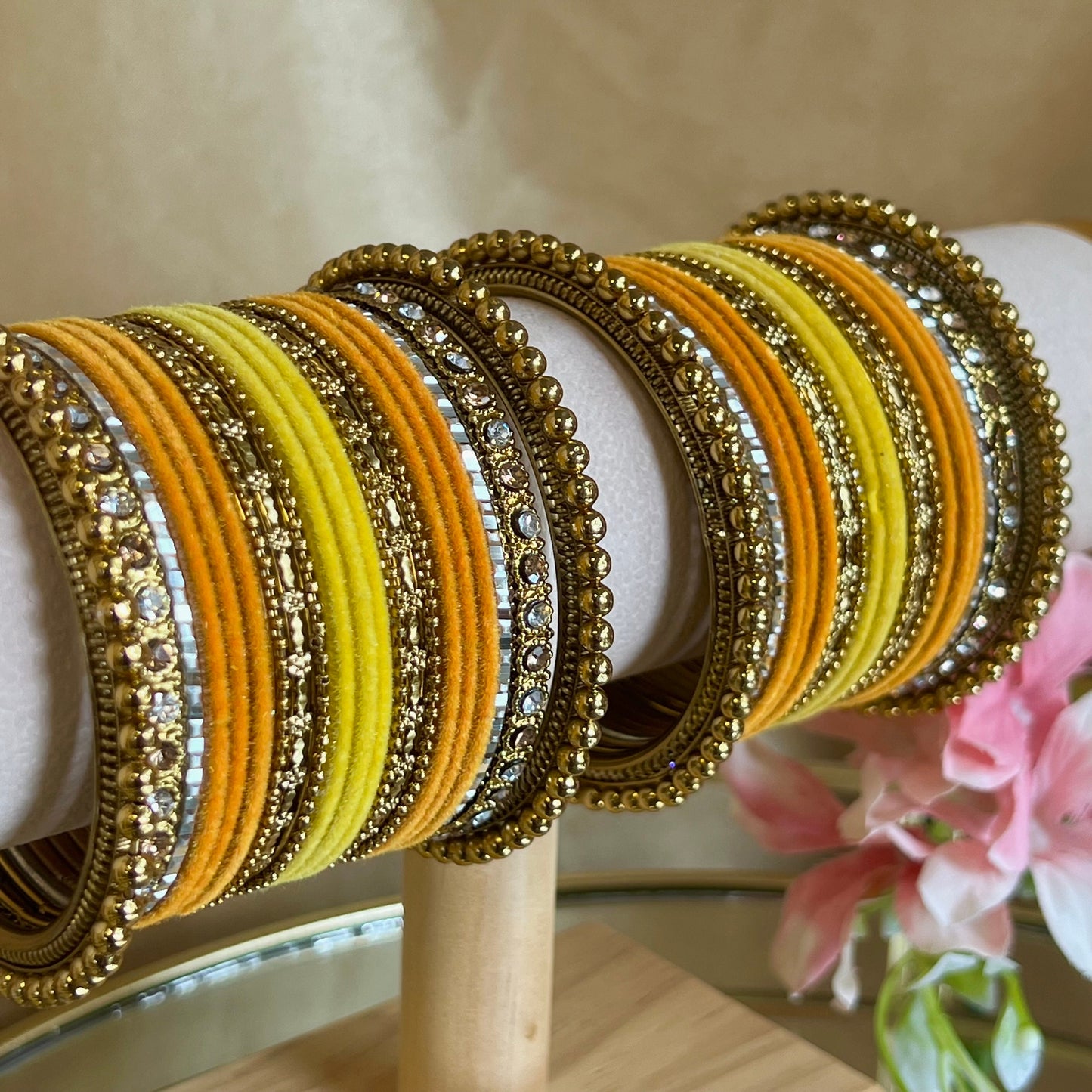 Small Yellow/ Orange Velvet Bangle Set/Indian/ Pakistani/Jewelley/ Fashion Bracelet