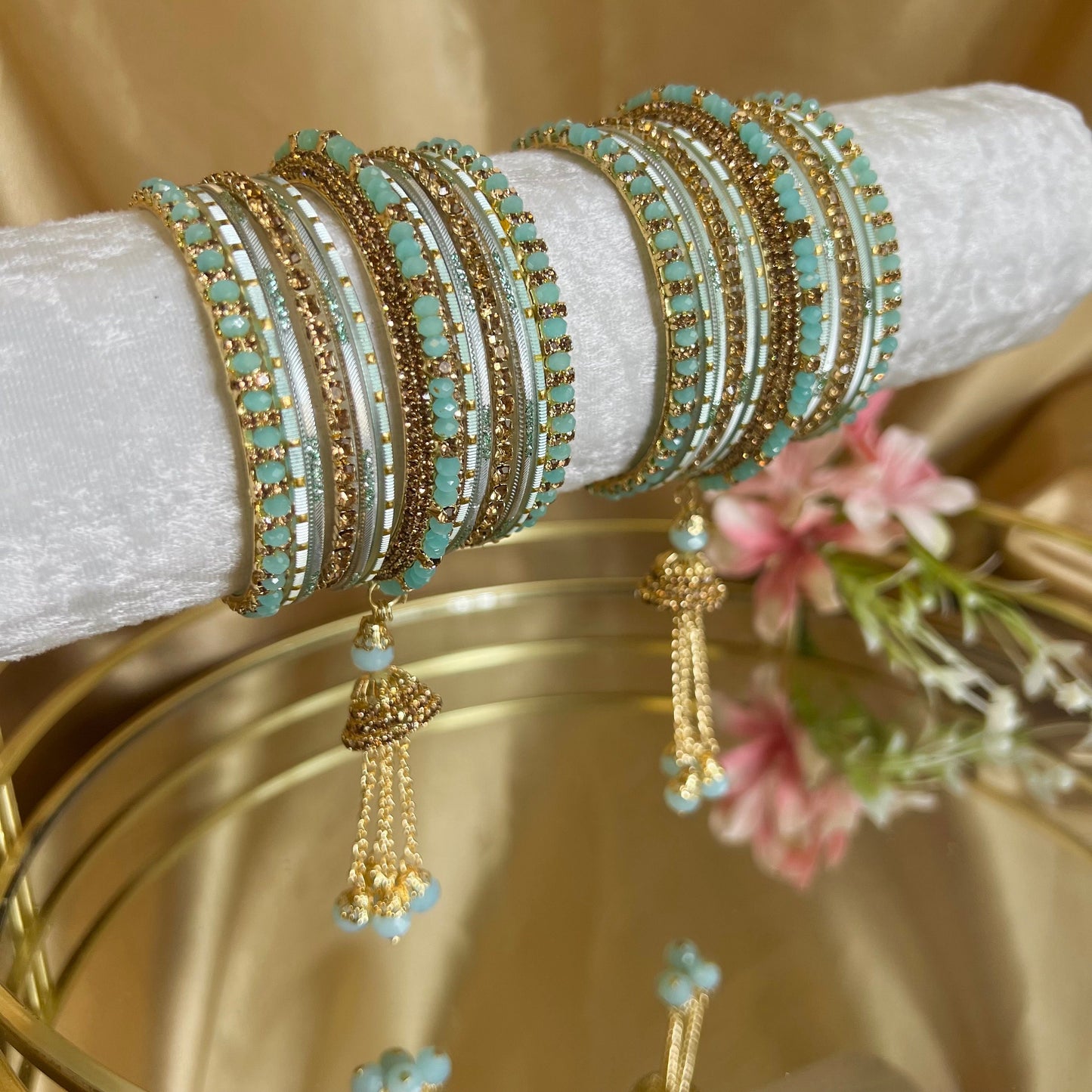 Small Light Blue Jhumka Bangle Set/Indian/ Pakistani/Jewelley/ Fashion Bracelet