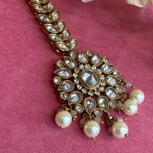 Clear/ Pink Tikka/ Tikli/ Indian/ Pakistani Fashion Jewellery/ Maang Tikkas