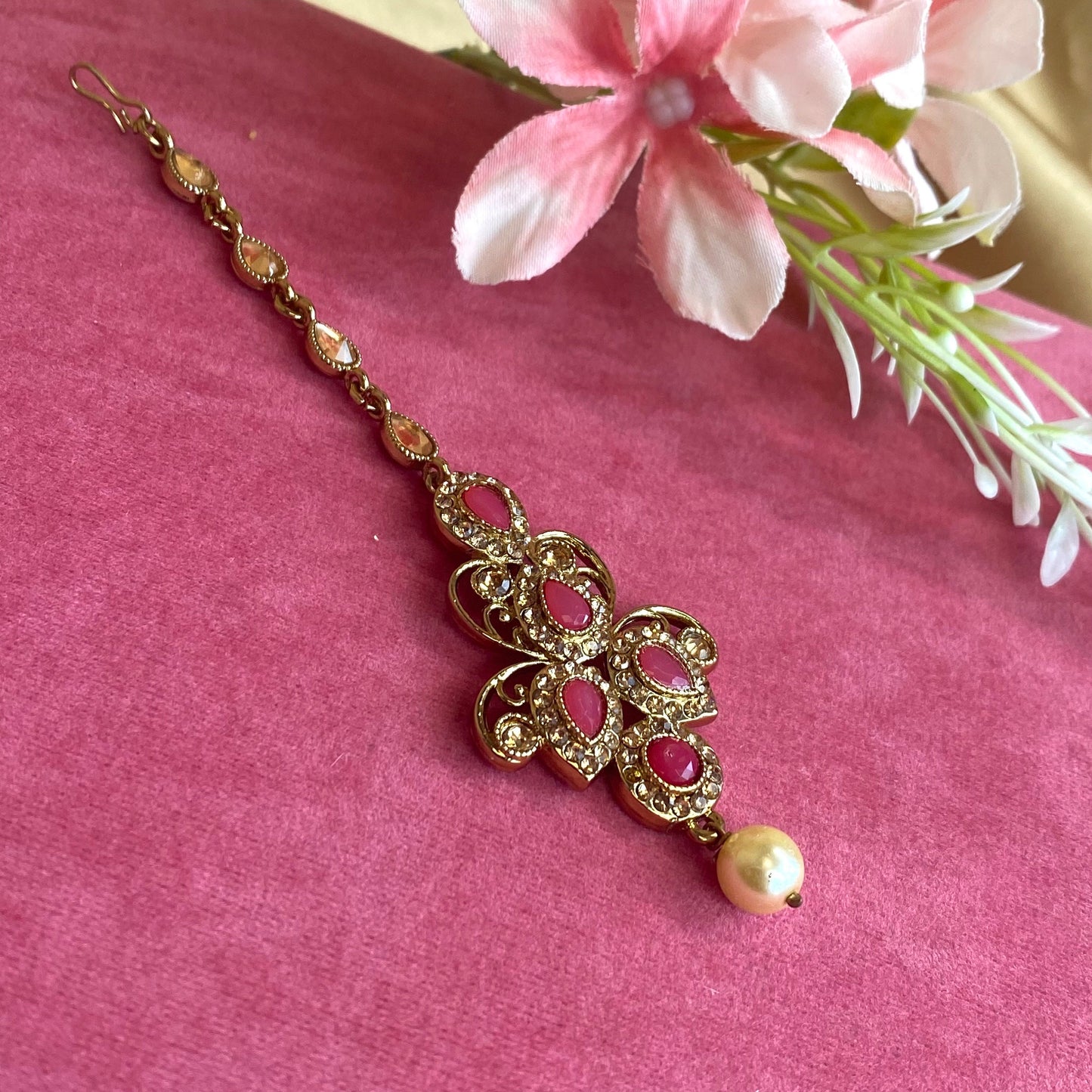Pink Tikka/ Tikli/ Indian/ Pakistani Fashion Jewellery/ Maang Tikkas