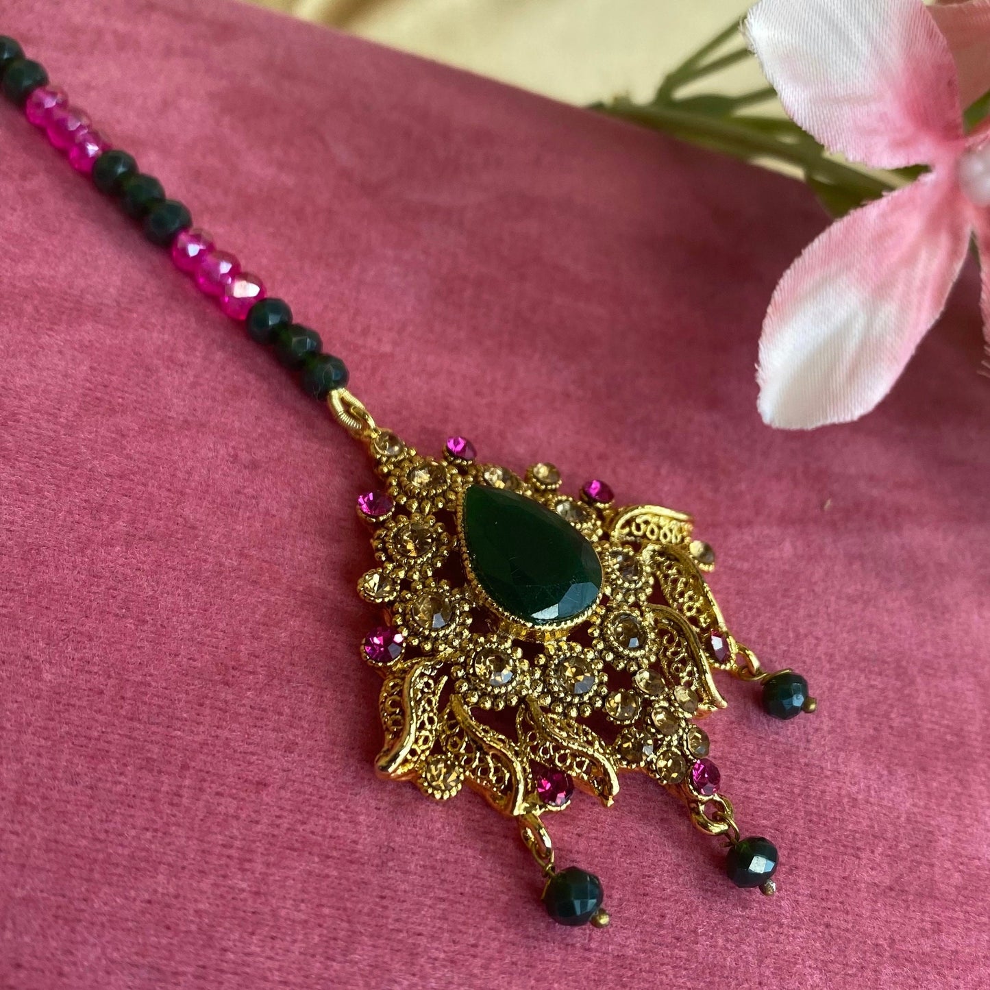 Green/ Pink Tikka/ Tikli/ Indian/ Pakistani Fashion Jewellery/ Maang Tikkas