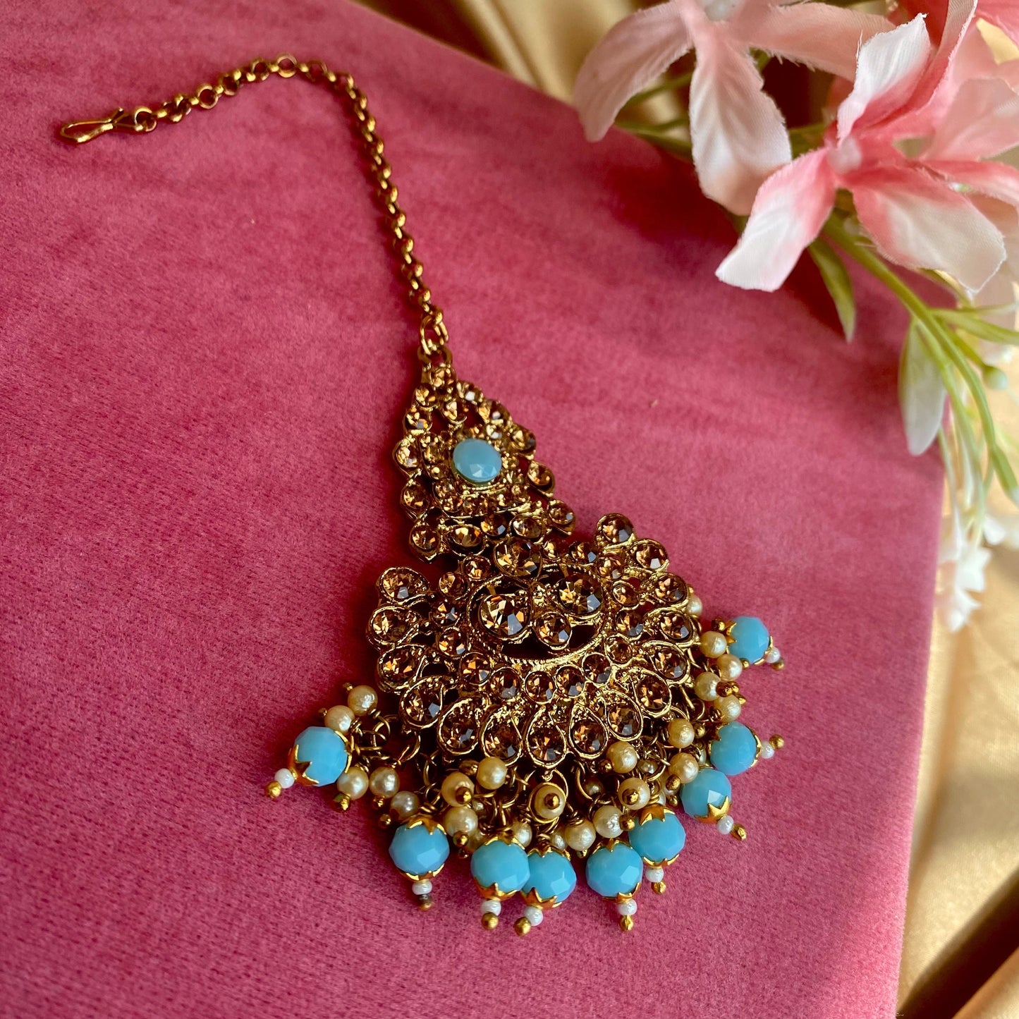 Blue Tikka/ Tikli/ Indian/ Pakistani Fashion Jewellery/ Maang Tikkas