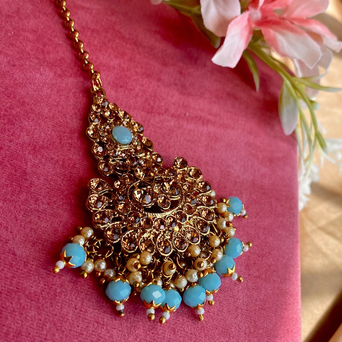 Blue Tikka/ Tikli/ Indian/ Pakistani Fashion Jewellery/ Maang Tikkas
