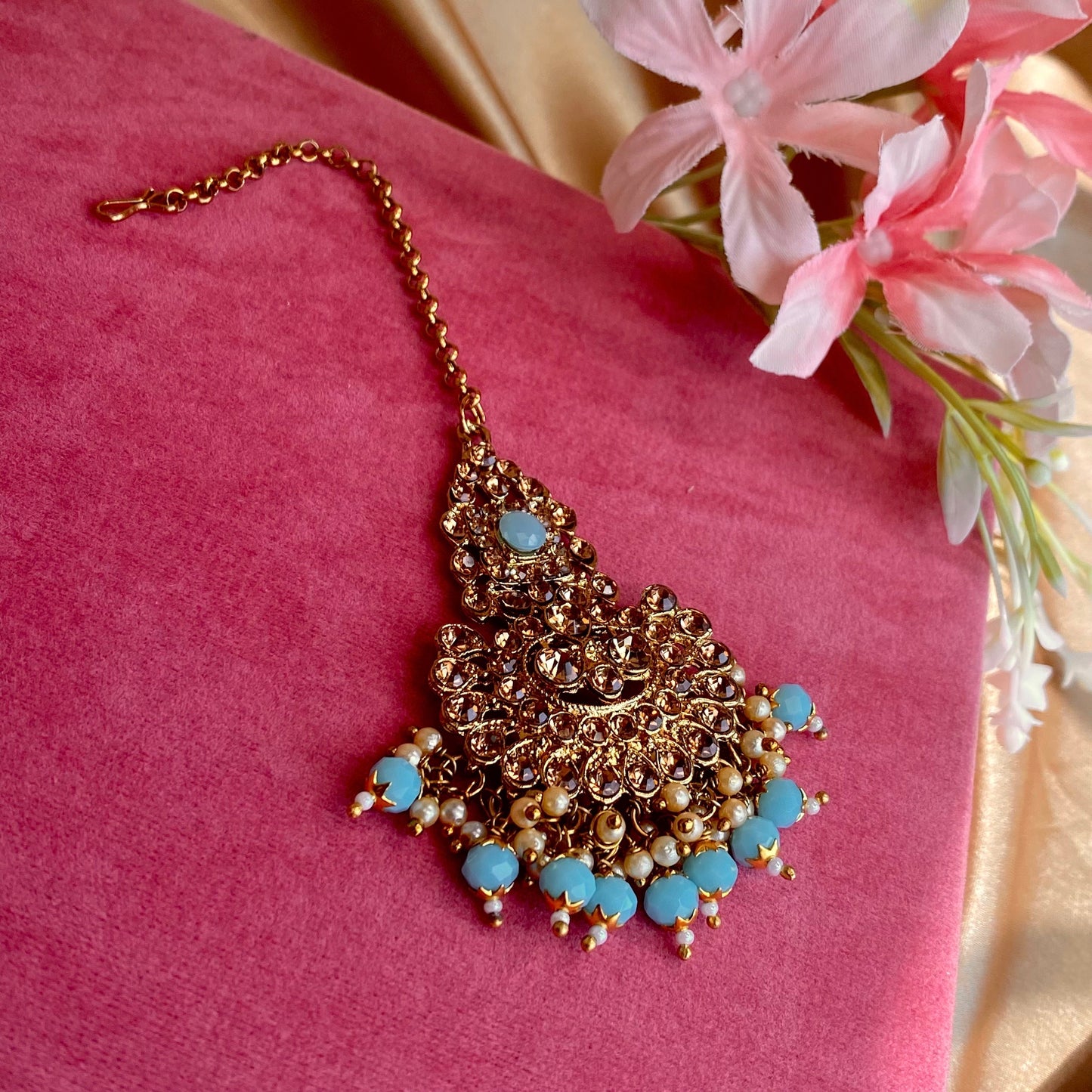 Blue Tikka/ Tikli/ Indian/ Pakistani Fashion Jewellery/ Maang Tikkas
