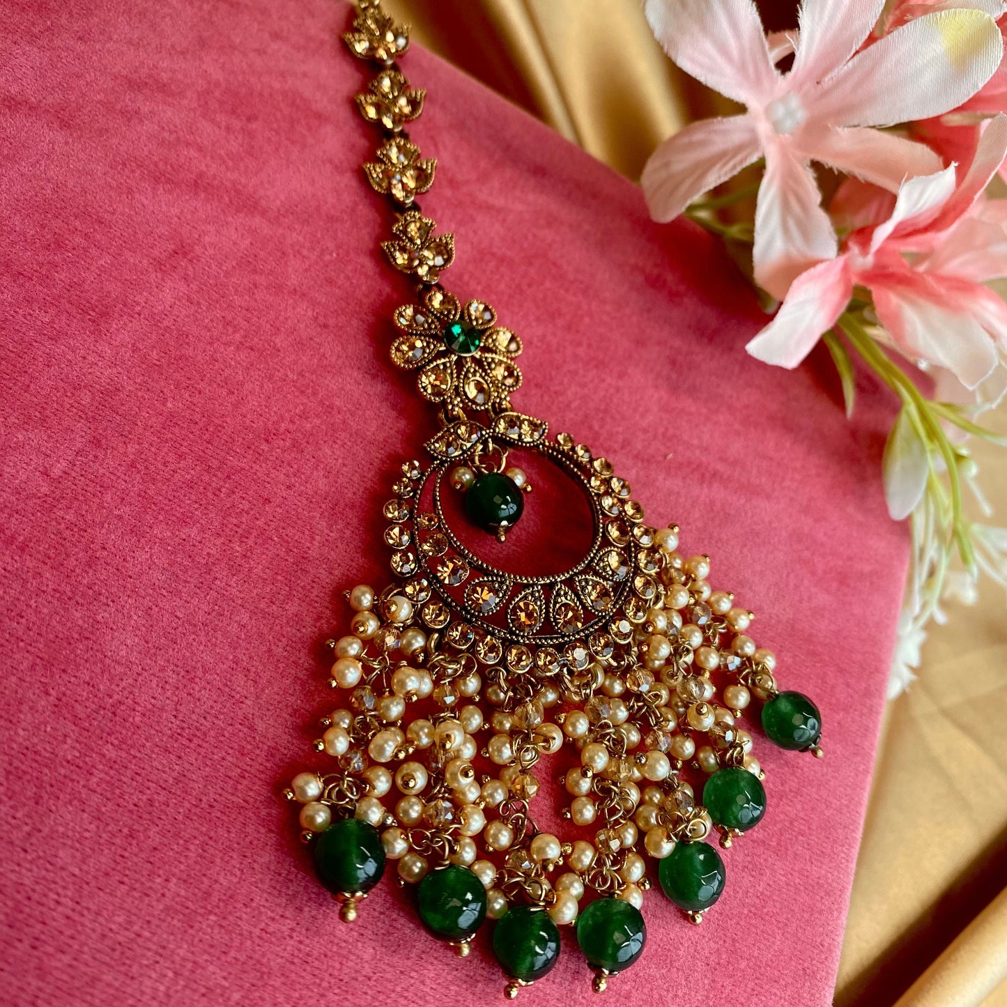 Large Green Tikka/ Tikli/ Indian/ Pakistani Fashion Jewellery/ Maang Tikkas