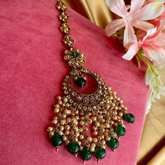 Large Green Tikka/ Tikli/ Indian/ Pakistani Fashion Jewellery/ Maang Tikkas