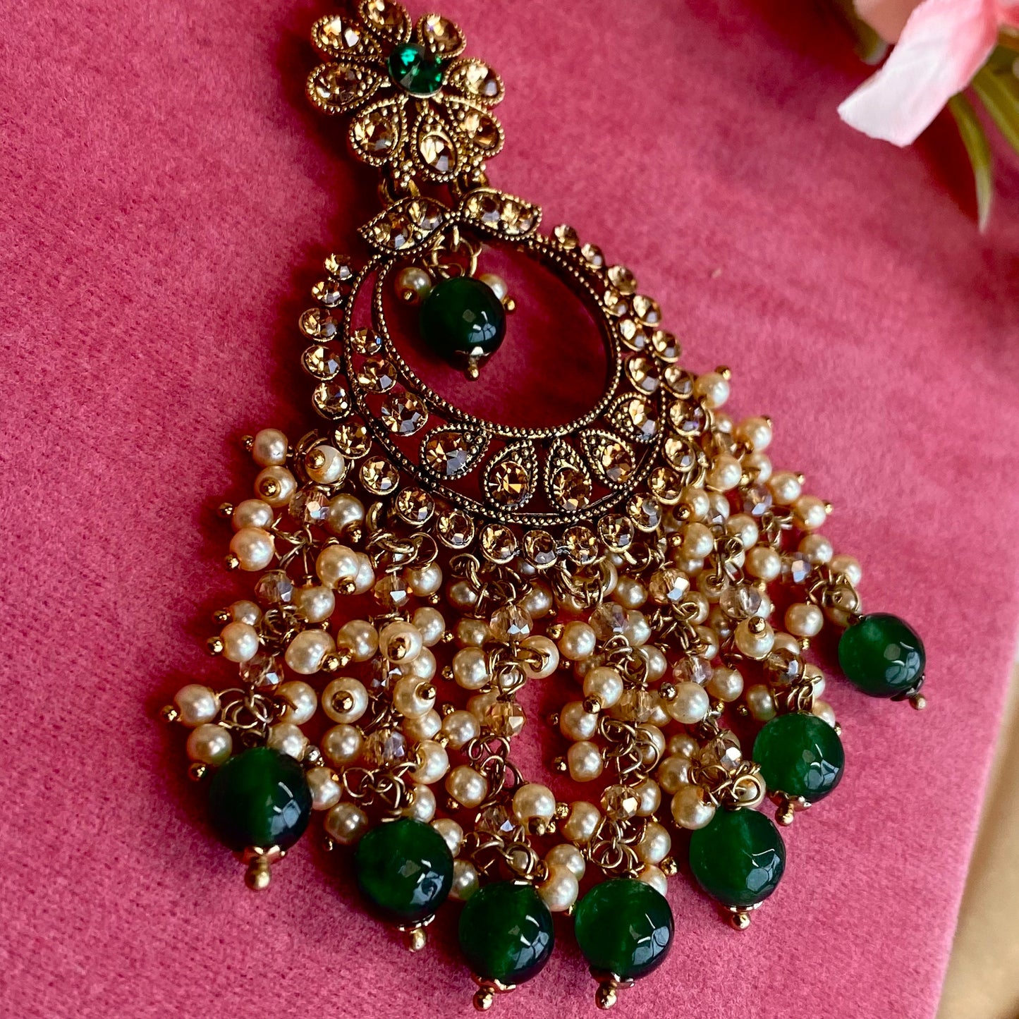 Large Green Tikka/ Tikli/ Indian/ Pakistani Fashion Jewellery/ Maang Tikkas