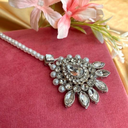 Silver/White Tikka/ Tikli/ Indian/ Pakistani Fashion Jewellery/ Maang Tikkas