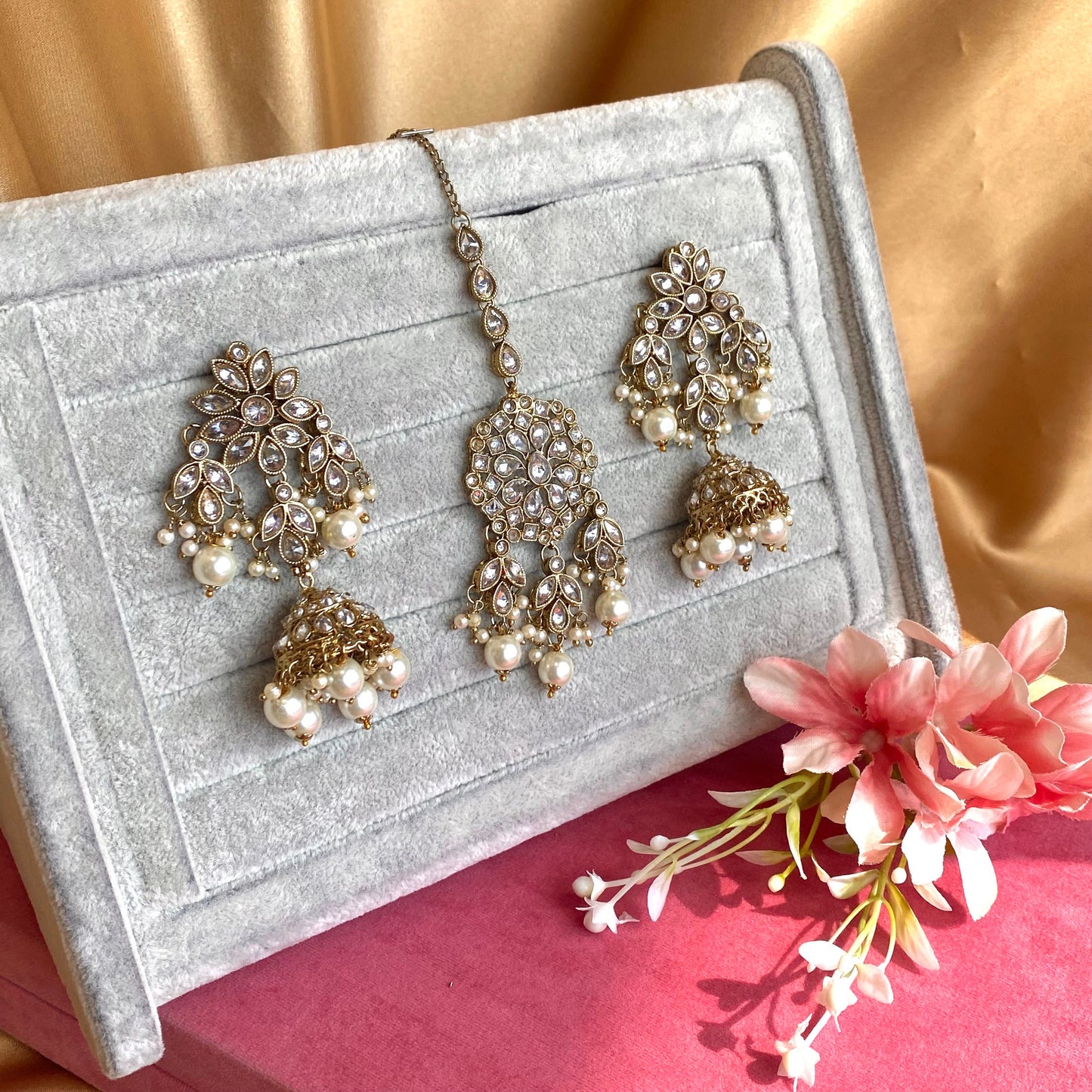 Clear Earring Tikka Set/ Jhumki Earring Indian/ Pakistani Style